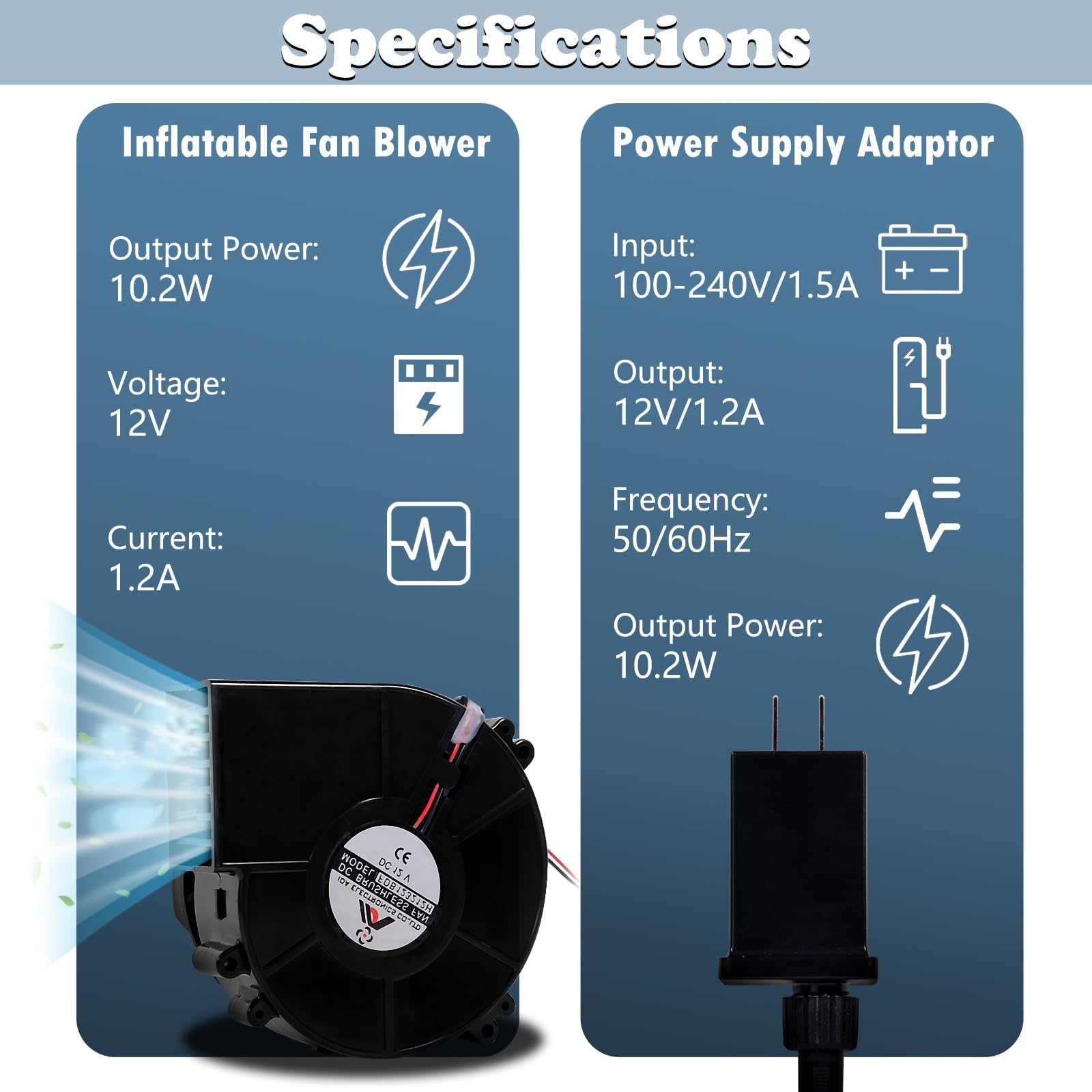 Set of 2 Inflatable Replacement Fan Blower 12V 1.2 A Mini Air Blower with 6 LEDs for Christmas Inflatables Costume,Inflatable Fa