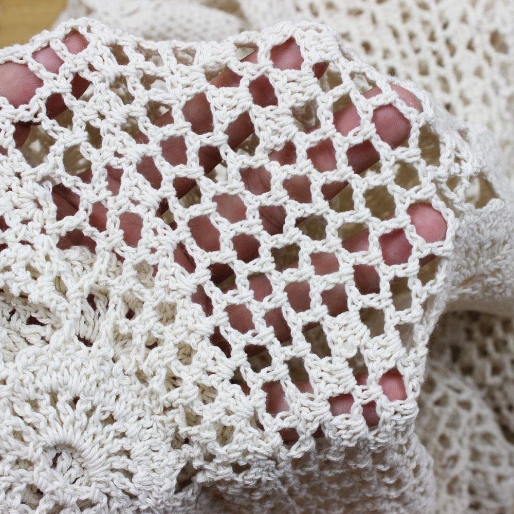 Kepswet Cotton Handmade Crochet Lace Table Runner White Rectangle Coffee Table Dresser Decor (14X48 Inch)