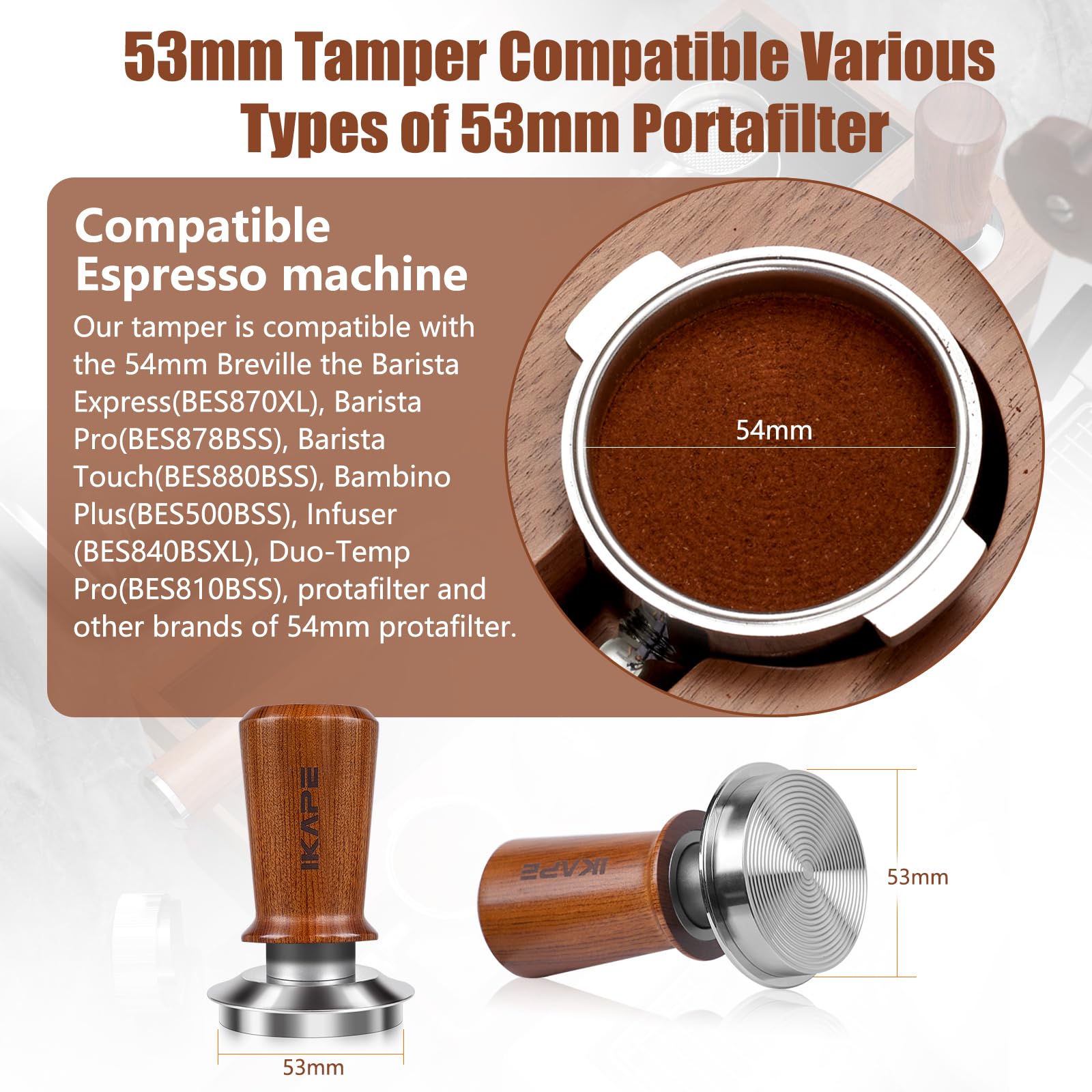 Ikape 53.3Mm Espresso Coffee Tamper, Spring-Loaded Calibrated Tamper With Premium Stainless Steel, Newly Upgraded Walnut Tamper
