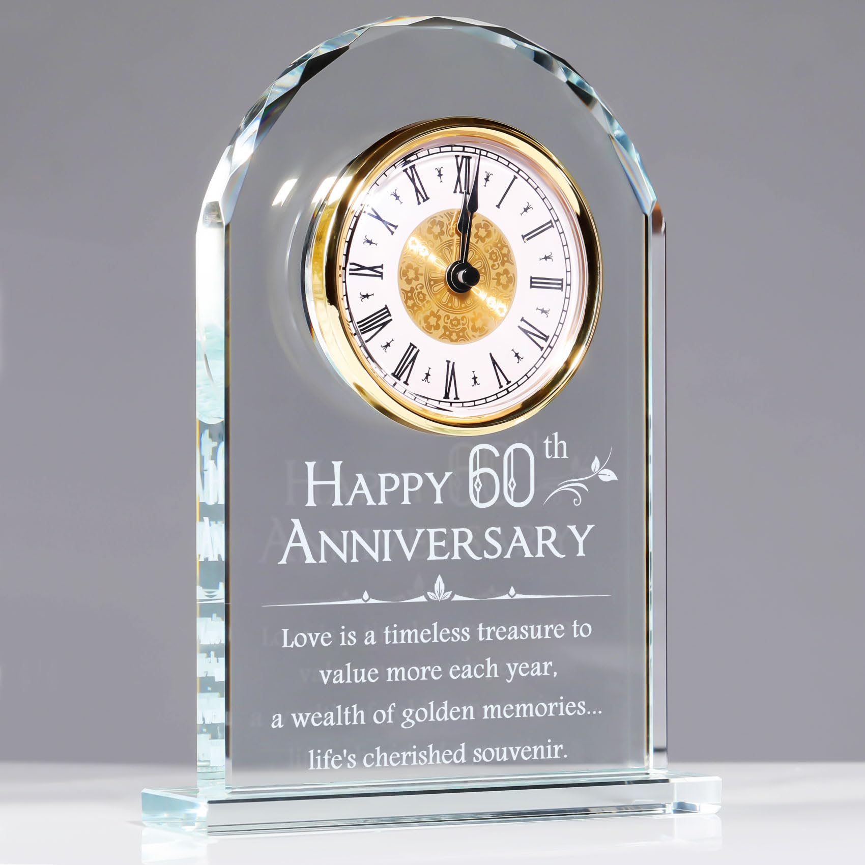 YWHL Happy 60th Anniversary Quartz Clock Gifts for Parents Grandparents, 60 Year Wedding Anniversary Glass Keepsakes Gifts for C