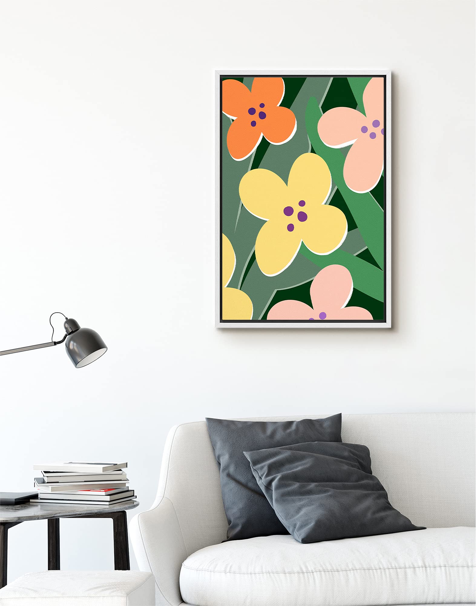 Signford Framed Canvas Print Wall Art Orange & Pink Flower Print Nature Wilderness Illustrations Modern Art Contemporary Colorfu
