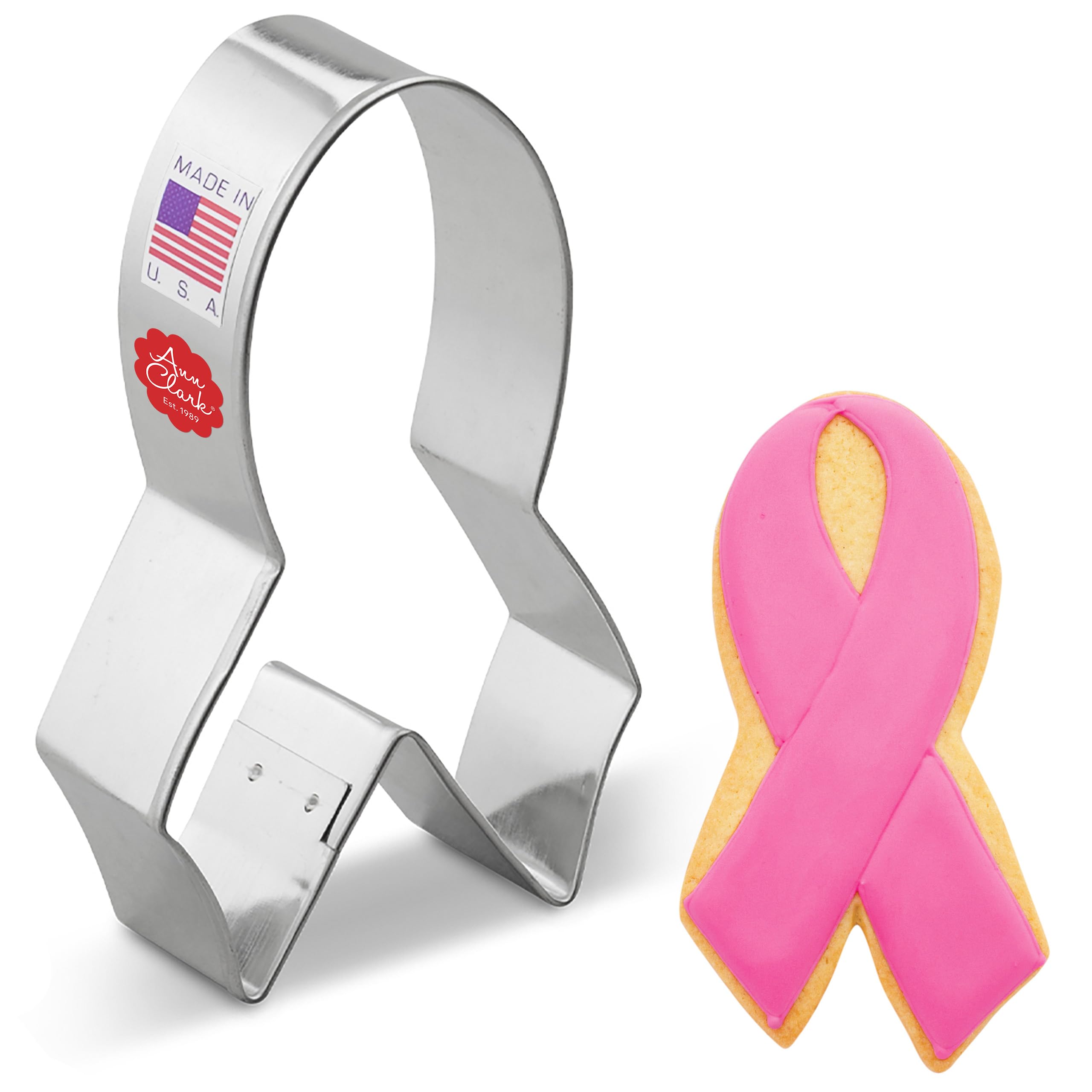 Awareness Ribbon Cookie Cutter Breast Cancer Awarenes 4'' Made In Usa By Ann Clark