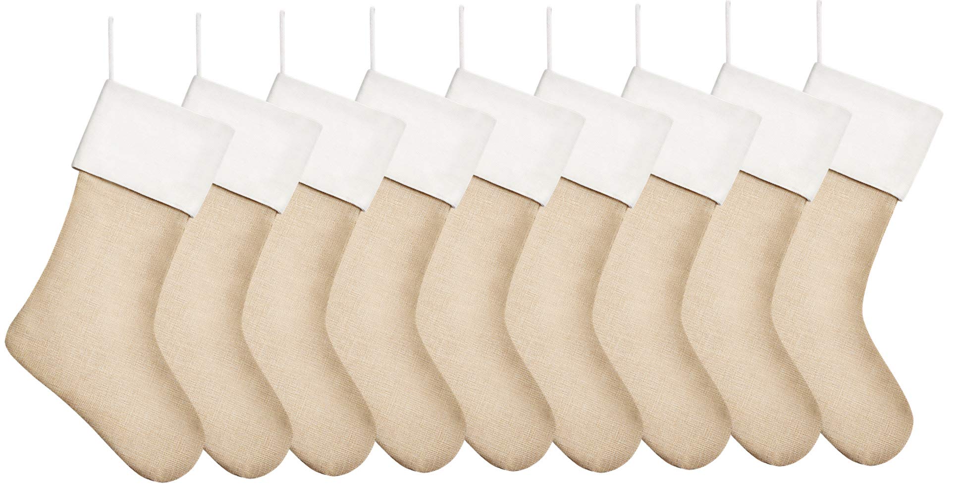 Kunyida 18 Burlap Christmas Stockings for Holiday Decor Plain,Pack 9