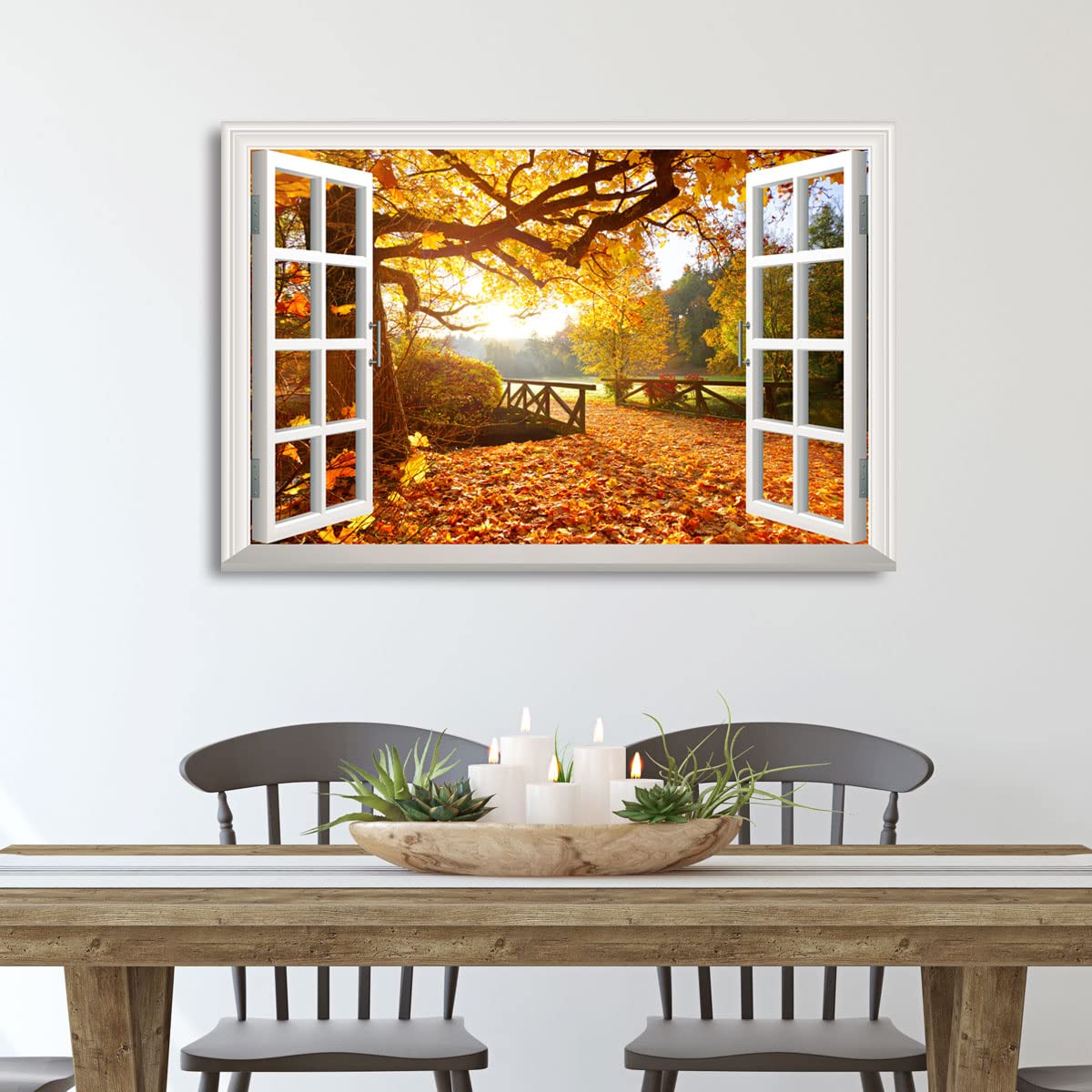 Renditions Gallery Nature Canvas Wall Art Paintings Modern Decorations Bright Autumn Forest Day Glam Romantic Wall Hanging Window View Artwork for Bedroom Office Kitchen - 18''x27'' LT21
