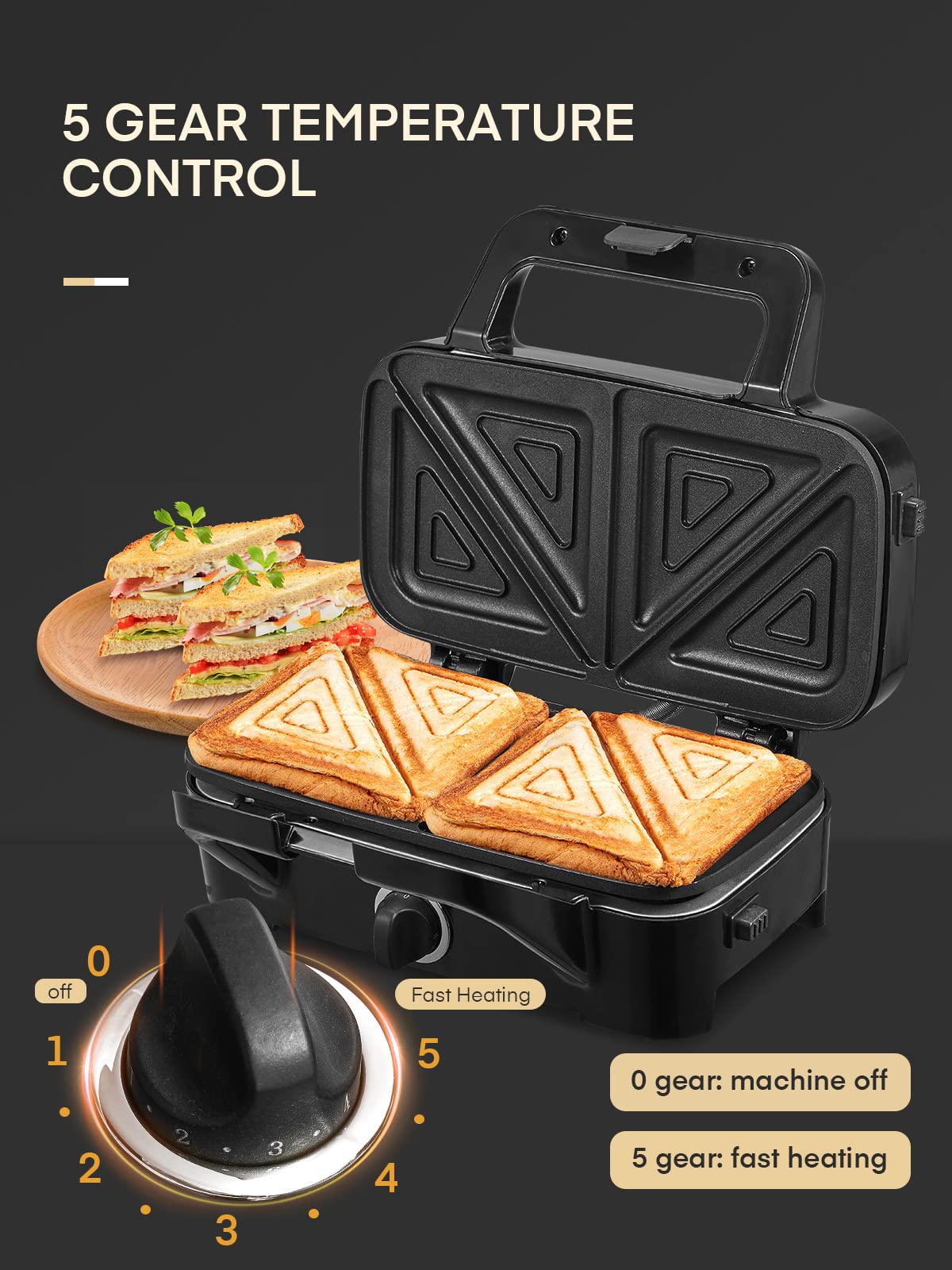 FOHERE 3-in-1 Waffle Maker & Sandwich Press, 1200W, Non-stick, Removable Plates, Silver/Black, Model AN-780