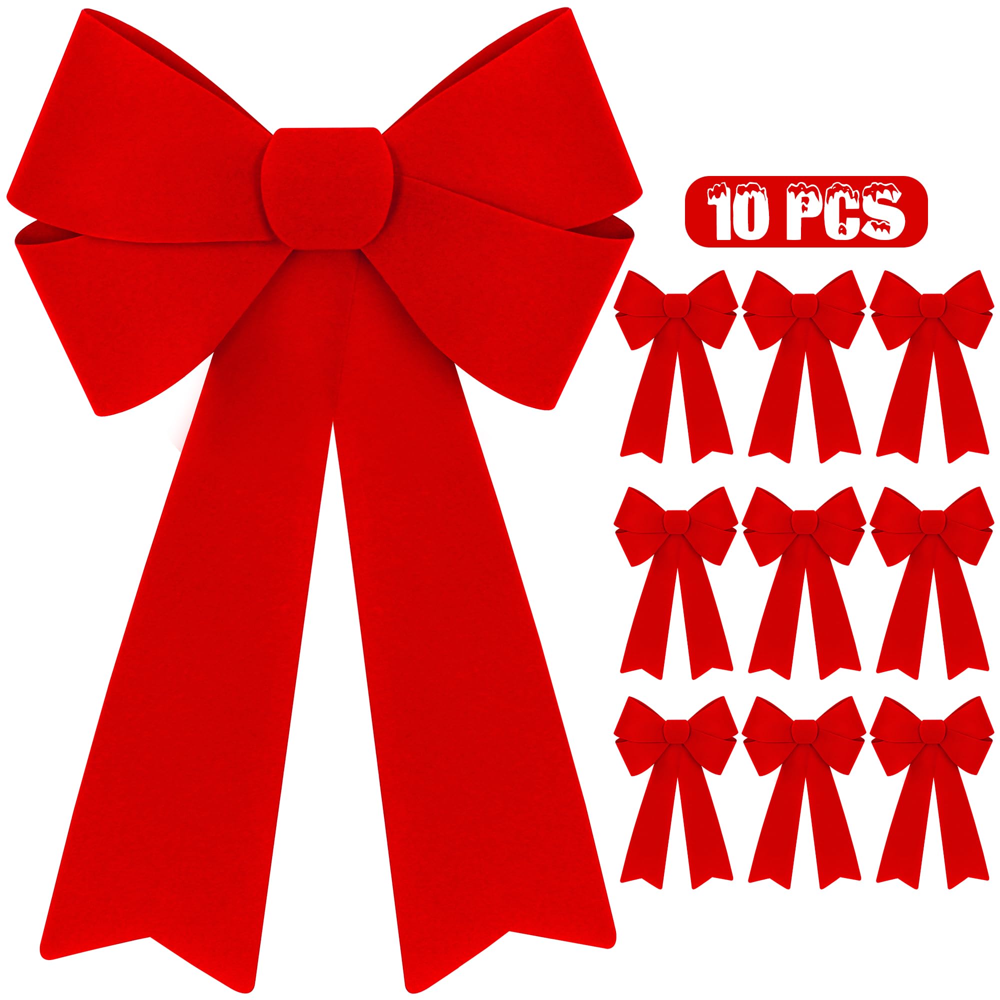10 PCS Christmas Bows for Wreaths, 12 x 18 Inches Red Christmas Decorations, Christmas Tree Bow Red Velvet PVC Outdoor Red Chris