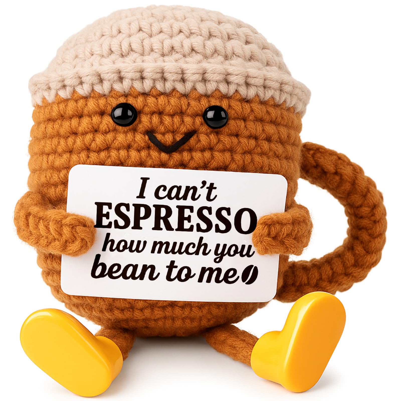 TWPER Birthday Gifts for Women Men Positive Crochet Coffee Cup Desk Decor-Cute Coffee Lover Gift for Best Friend Girlfriend Coup