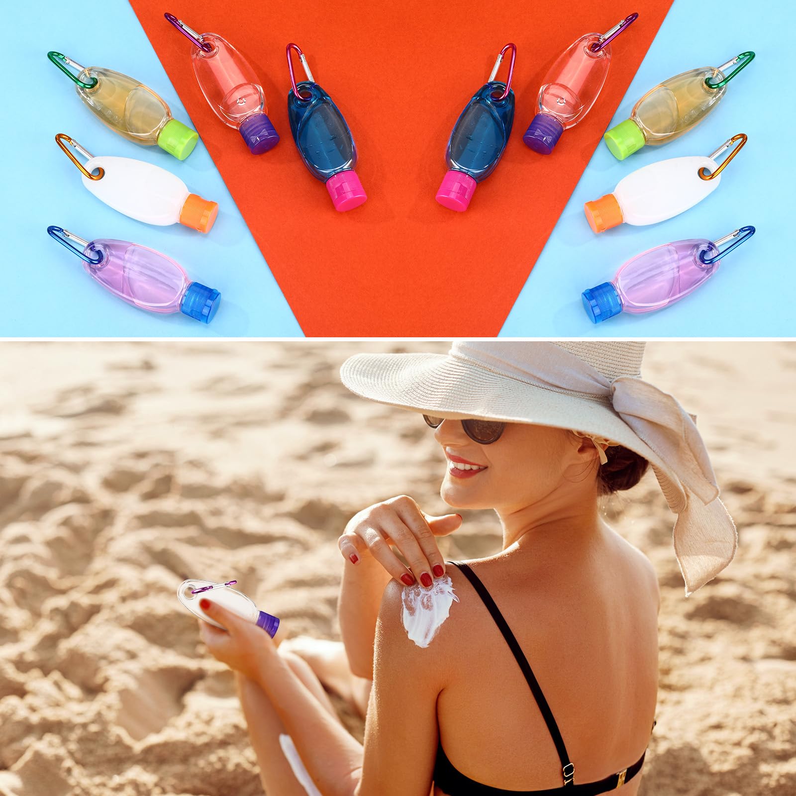 Yalikop 100 Pcs Traveling Bottles with Keychain 1oz Clear Plastic Keychain Bottle Leakproof Refillable Keyring Container Liquid