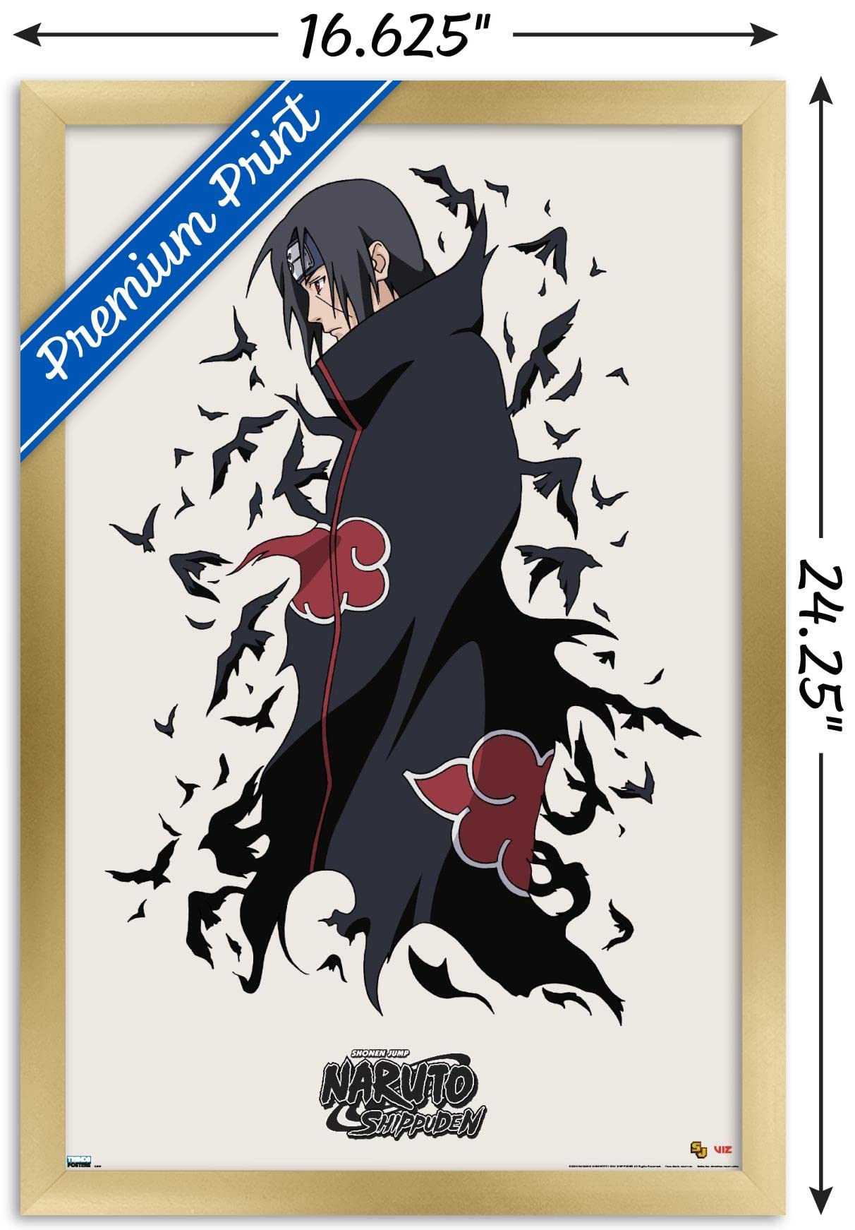 Trends International Naruto Shippuden - Itachi Wall Poster, 14.725'' X 22.375'', Gold Framed Version