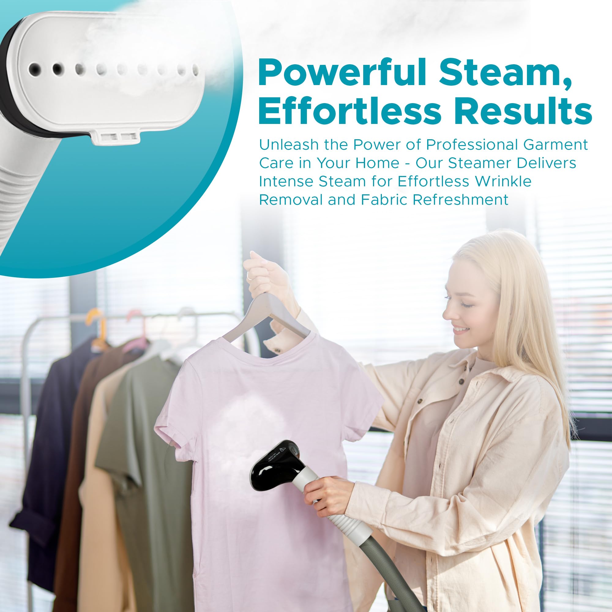 Steam & Go - The Rival Handheld Steamer - Upright Fabric Steamer for Clothes, Garments, Curtains, Bedding & Upholstery - Quick-H