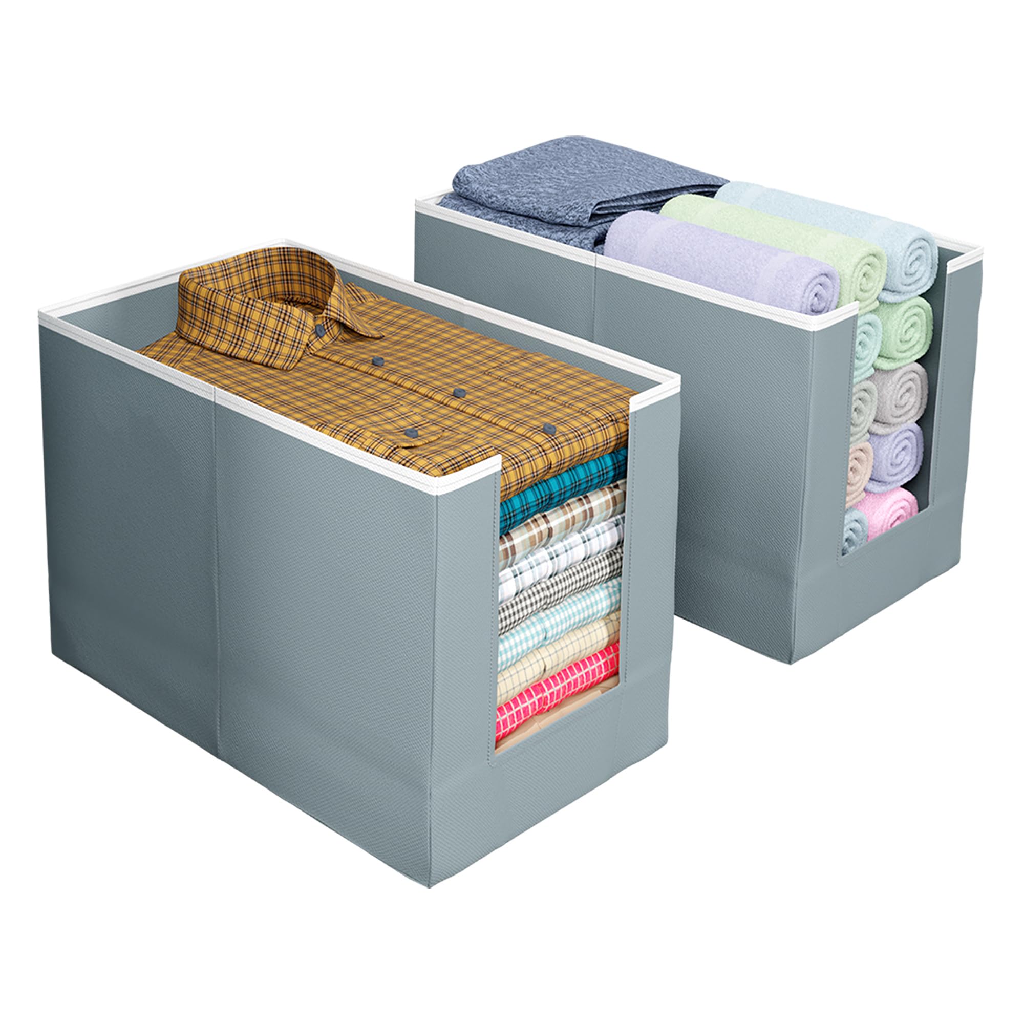 Kuber Industries 2 Piece Non Woven Shirt Stacker Wardrobe Organizer Set, Grey (Ctktc2991)