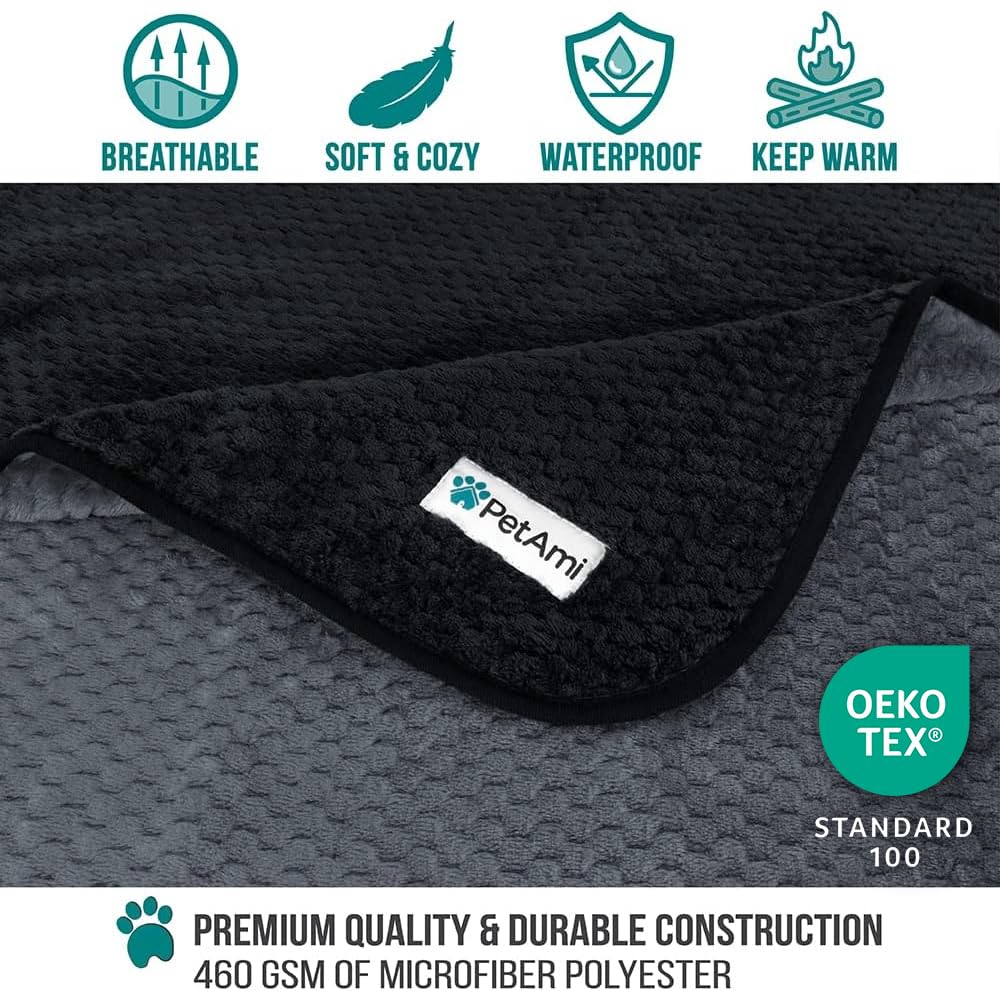 Petami Waterproof Fleece Dog Blanket, Pet Blanket Small Medium Large Dogs, Waffle Textured Throw Bed Couch Protector Indoor Cat