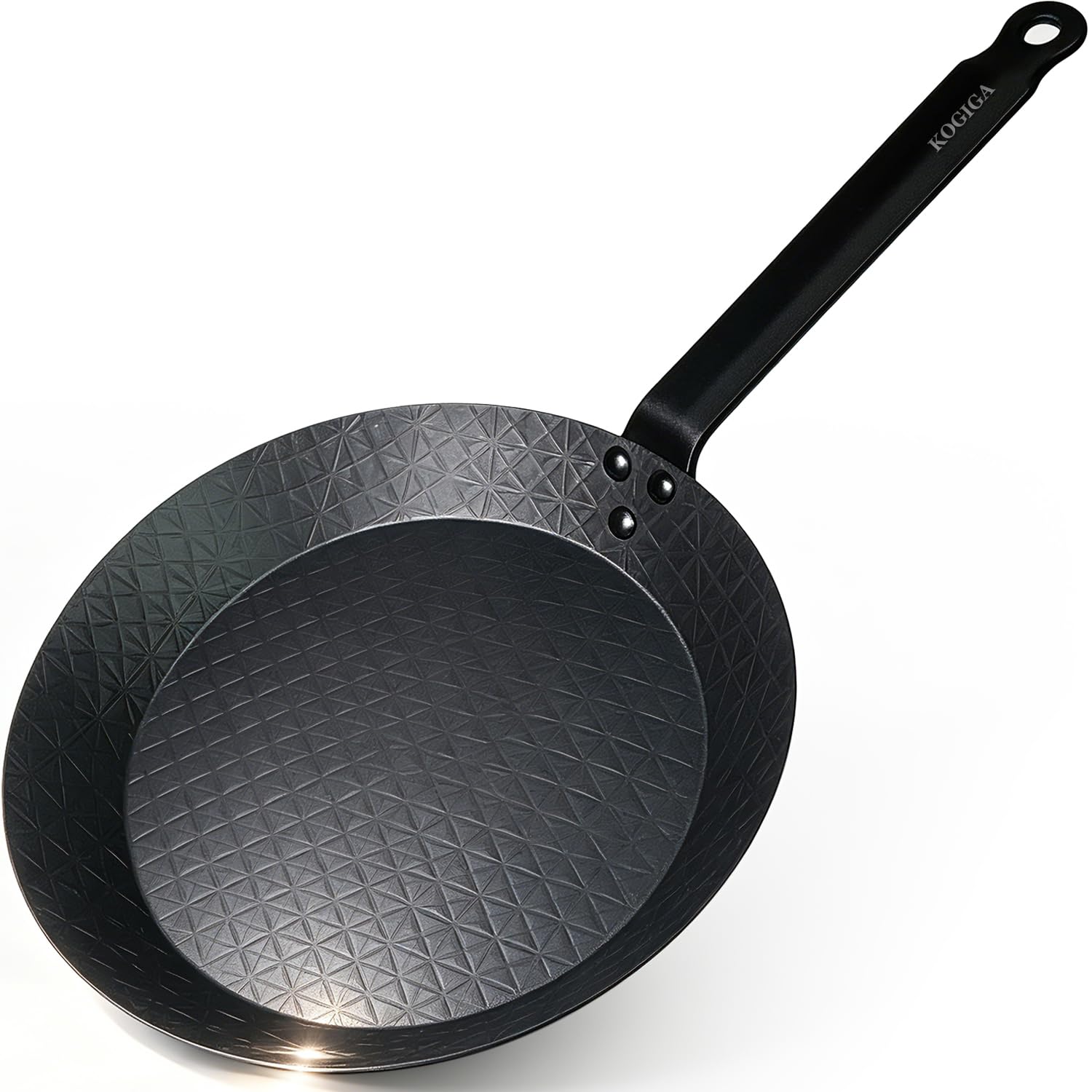 KOGIGA 11 Inch PreSeasoned Carbon Steel Frying Pan, Naturally NonCoated Skillet with Grooved Texture for Steak, Stir Fry, Tort