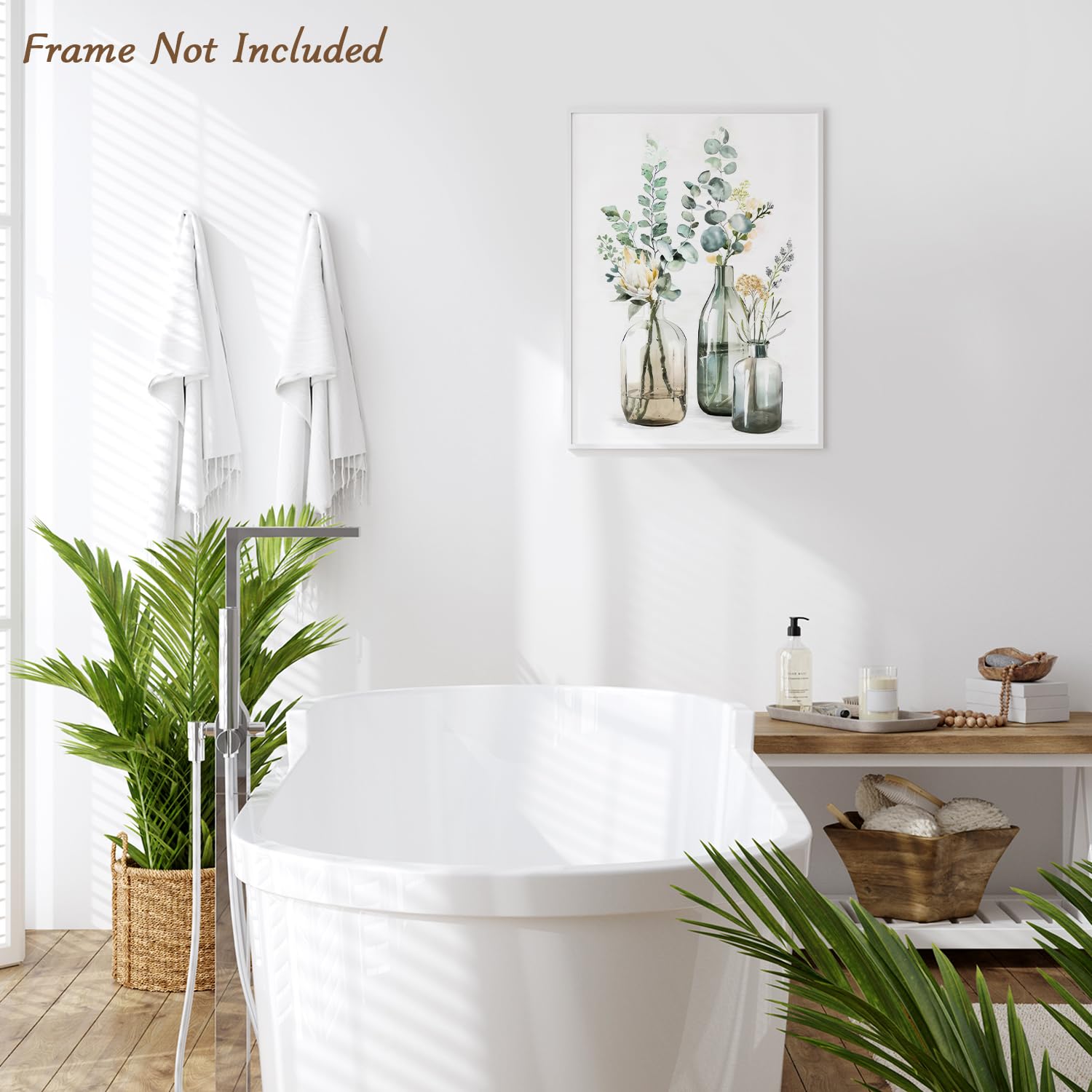 Dazzlewall Botanical Bathroom Decor Wall Art Green Bottles And Plants Floral Print Canvas For Bedroom Farmhouse Living Room 12X1