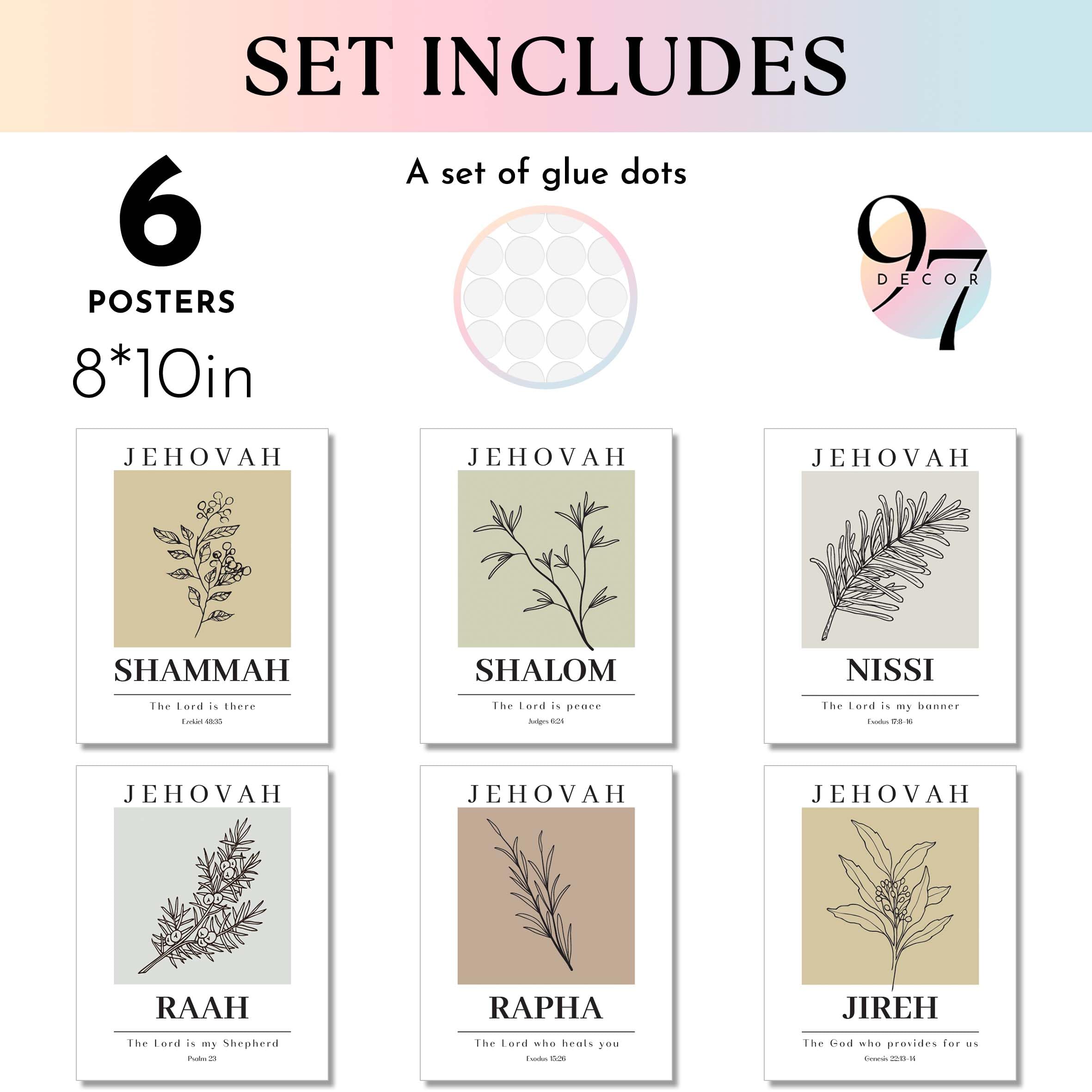 97 Decor Hebrew Names of God Poster - 8x10 Christian Wall Art, Cardstock Scripture Art Prints, Minimalist Bible Verse Decor