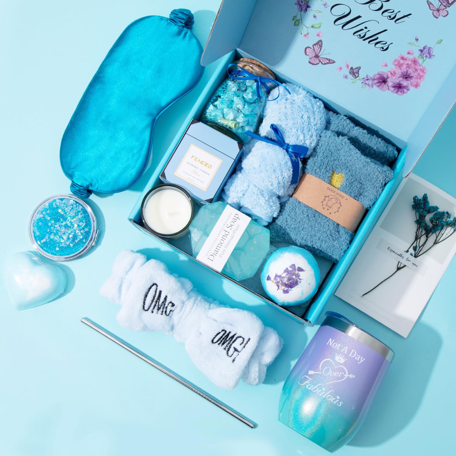 Birthday Gifts for Women,Blue Gift Basket for Women Friendship Gift Relaxing Gift Set,Best Friend Gift Unique Gift Ideas for Wom