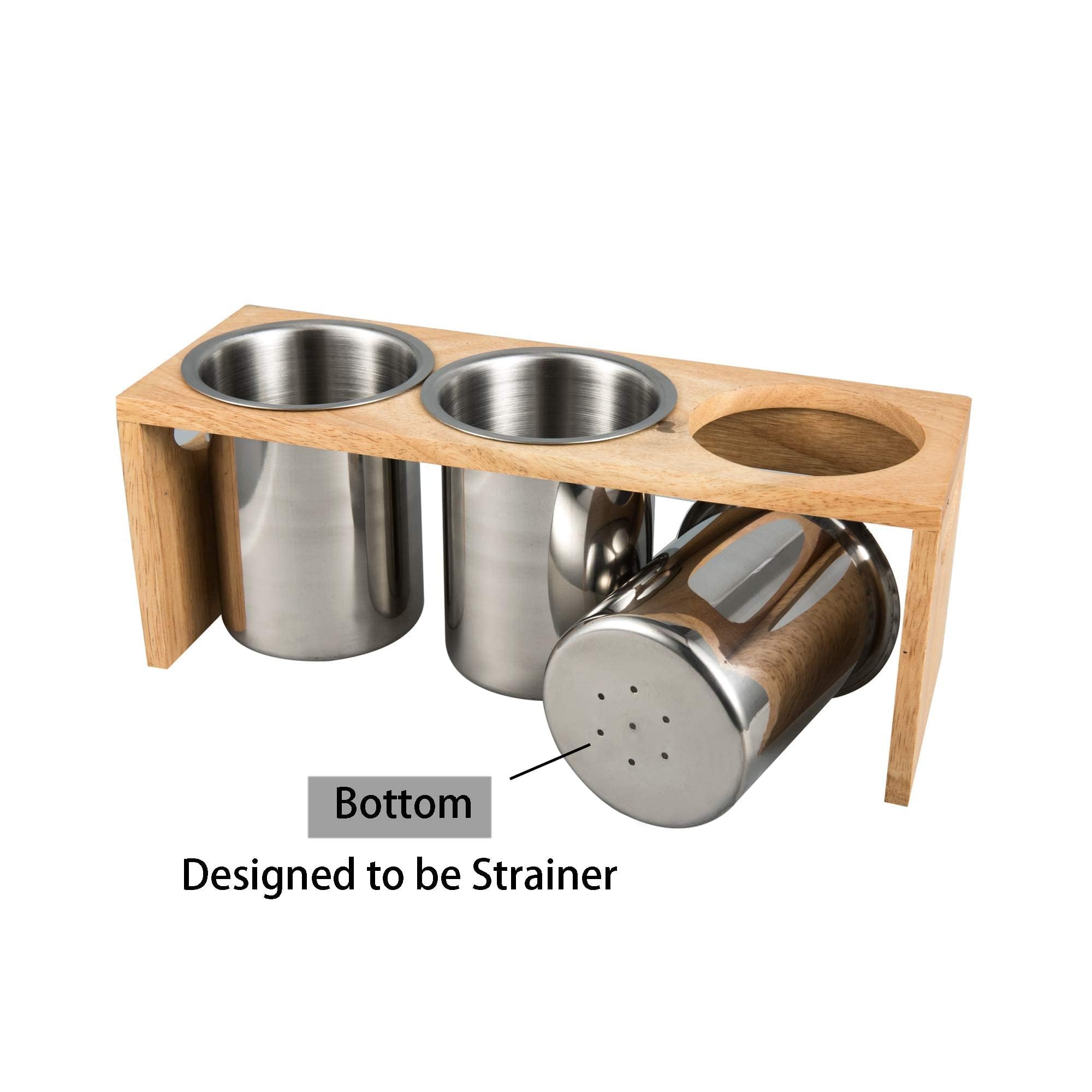 IMEEA Silverware Caddy - Stainless Steel Utensil Organizer with Wood Base, 3-Piece for Kitchen & Parties, Model 0256