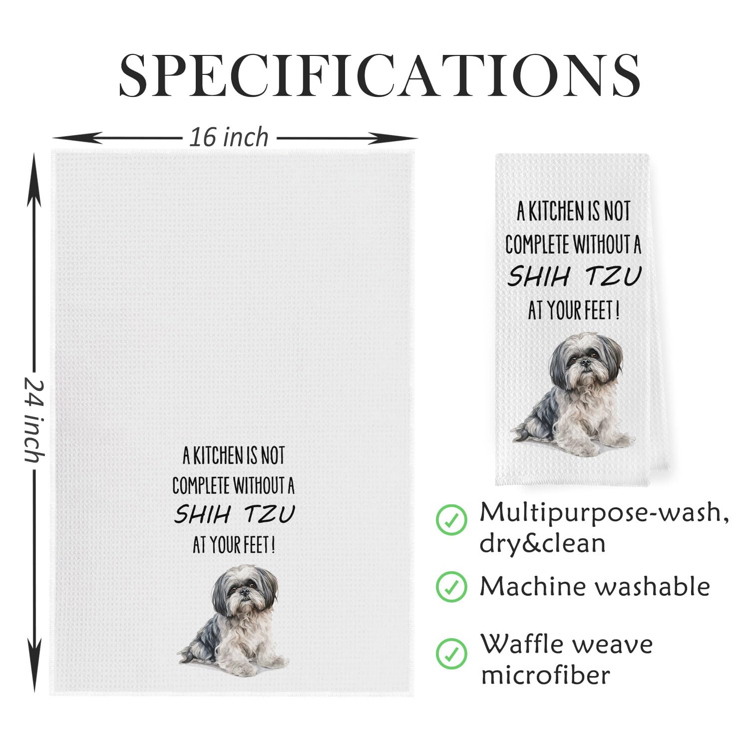Geqtt Shih Tzu Dish Towels - Funny Shih Tzu Decorative Waffle Weave Kitchen Towels, Shih Tzu Gifts Hand Tea Towels, Shih Tzu Gif
