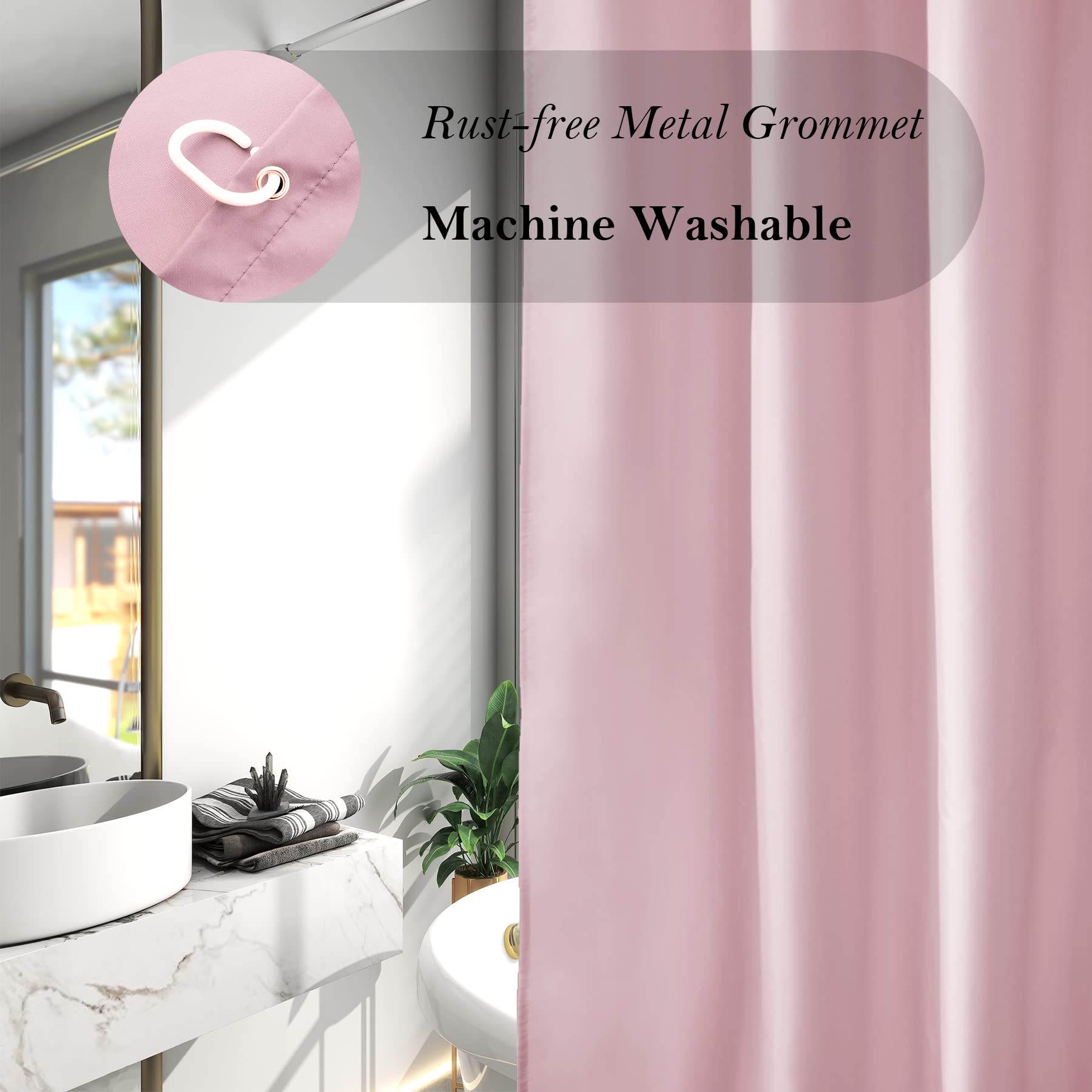 Aoohome Extra Long 72X78 Inch Shower Liner, Fabric Solid Color Shower Curtain Liner With Hooks, Weighted Hem, Water Repellent, P