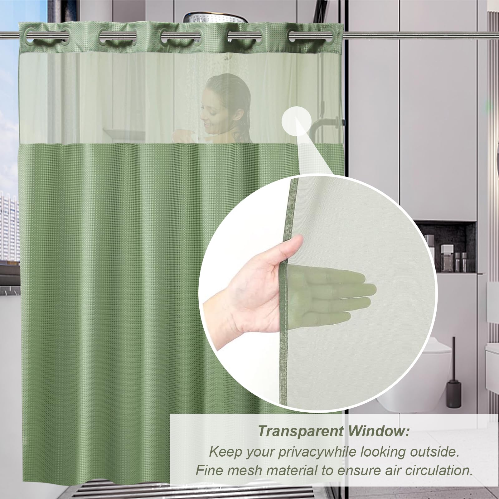 Final Friday Green Waffle Weave Shower Curtain With Snap In Liner Polyester Fabric Hotel And Spa Bathroom Decor Set Waterproof D