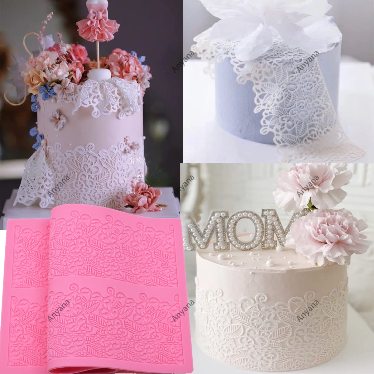 Anyana Sugar Edible Cake Silicone Fondant Impression Lace Mat Cake Decorating Mold Gum Paste Cupcake Topper Tool Icing Candy Imp