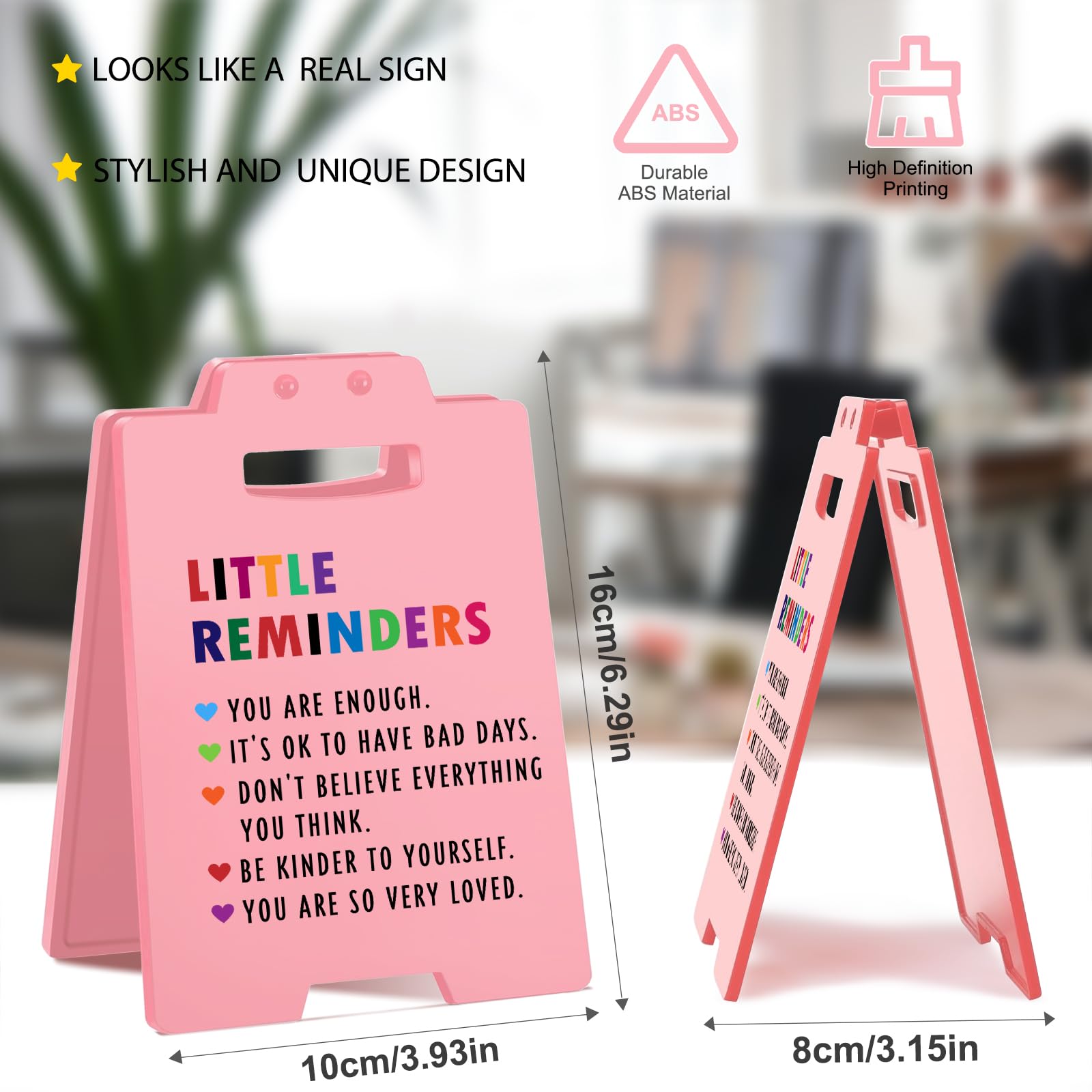Little Reminders Desk Sign - Motivational Pink Office Decor for Women, Teachers, and Teens - Positive Affirmation Desk Accessori