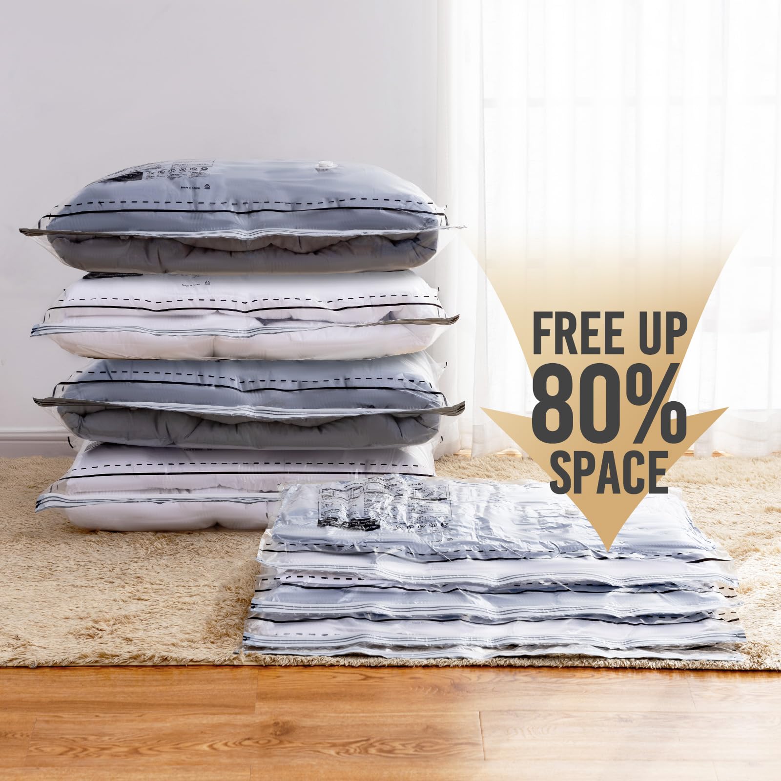Taili 6 Pack Vacuum Storage Bags, Space Saver Bags (3 Large+3 Extra Large), Multi-Size Space Bags For Full-Size Comforters, Blan