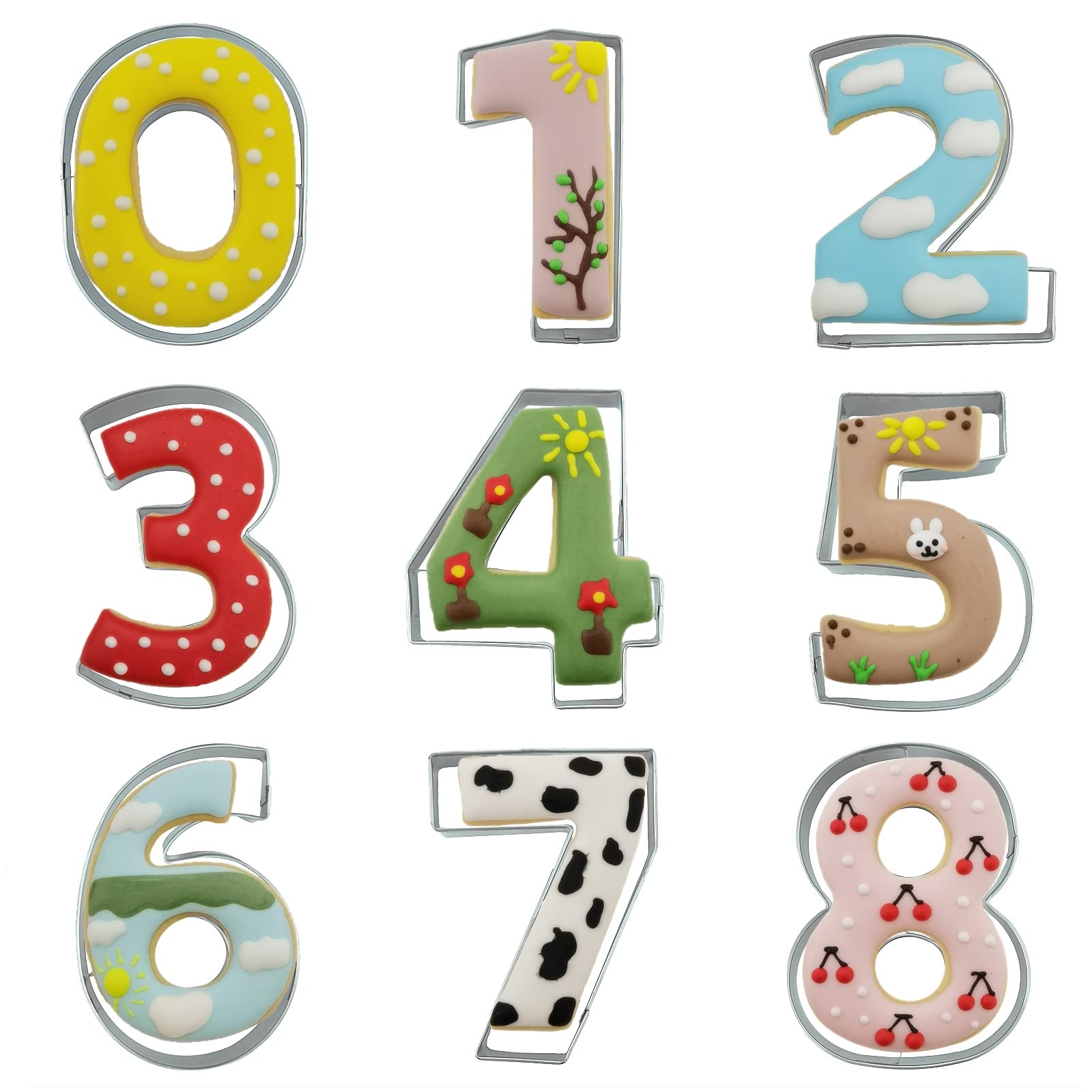 Number Shaped Cookie Cutters Set Of 9 Pcs, Stainless Steel 0 To 8 Fondant Cutter Molds Baking Diy (6 Switch To 9) (Round Angle)