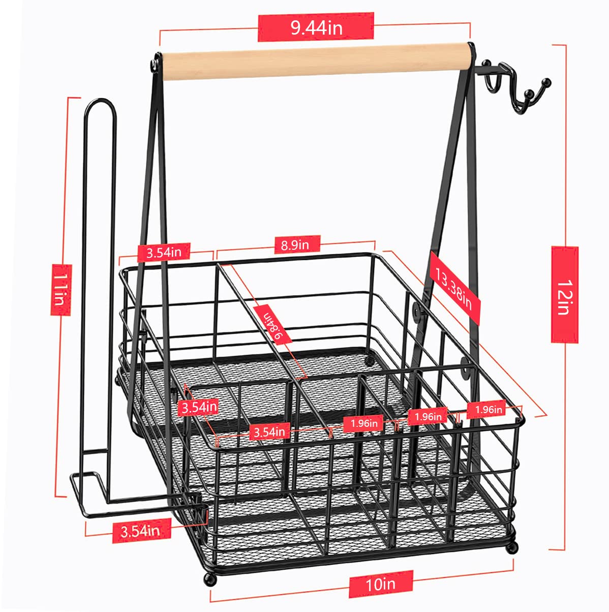 Lelocle Picnic Caddy And Grill Utensil Caddy,Condiment Caddy, Grill-Caddy,Adjustable Compartment Storage,With 3 Hooks,Sturdy Thi