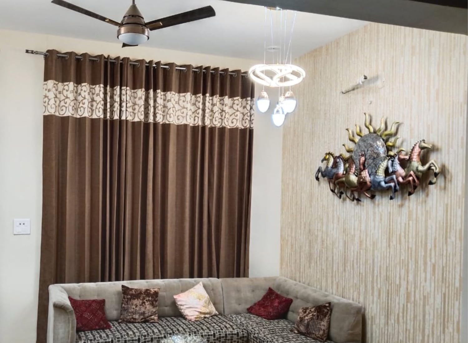 HANSART 48 Inches 7 Horses with Sun Metal Wall Art with Led Light, Wall Decor for Home or Office