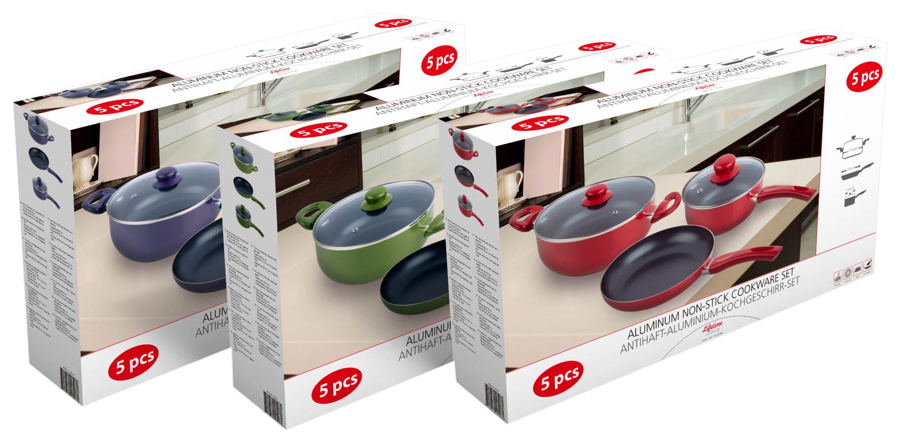 Edco Cookeware Set alu 5pcs 4 Ass, Aluminium MultiColour, 50 x 9 x 30 cm