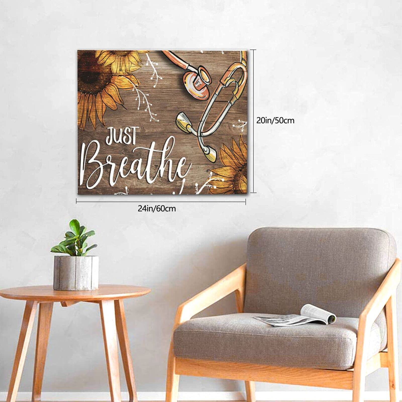 Sunator Just Breathe Canvas Wall Art Beautiful Sunflower And Medical Stethoscope Inspirational Pictures Motivational Quotes Post