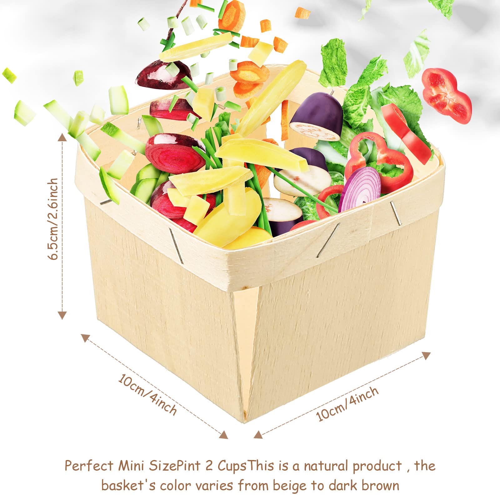 Unittype 50 Pcs One Pint Wooden Gift Baskets Berry Basket Bulk Square Vented Boxes 4 Inch Small Baskets Container Picking Food S