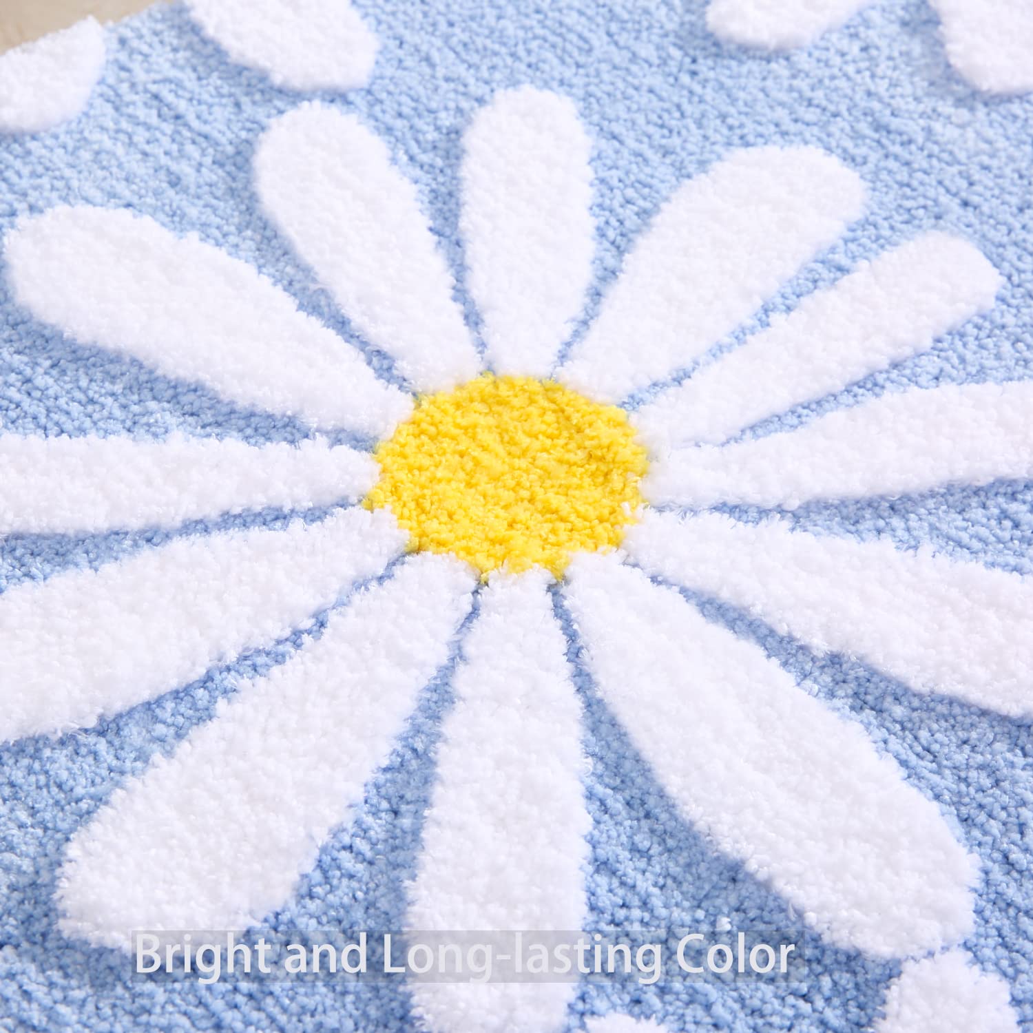Blue Bathroom Rugs Cute Daisy Bath Mat White and Yellow Flower Decor Rug Non Slip Floor Carpet Microfiber Bathmat Super Absorbent Machine Washable Bahtub Mats for Shower  Tub  Bedroom 24''x 48''