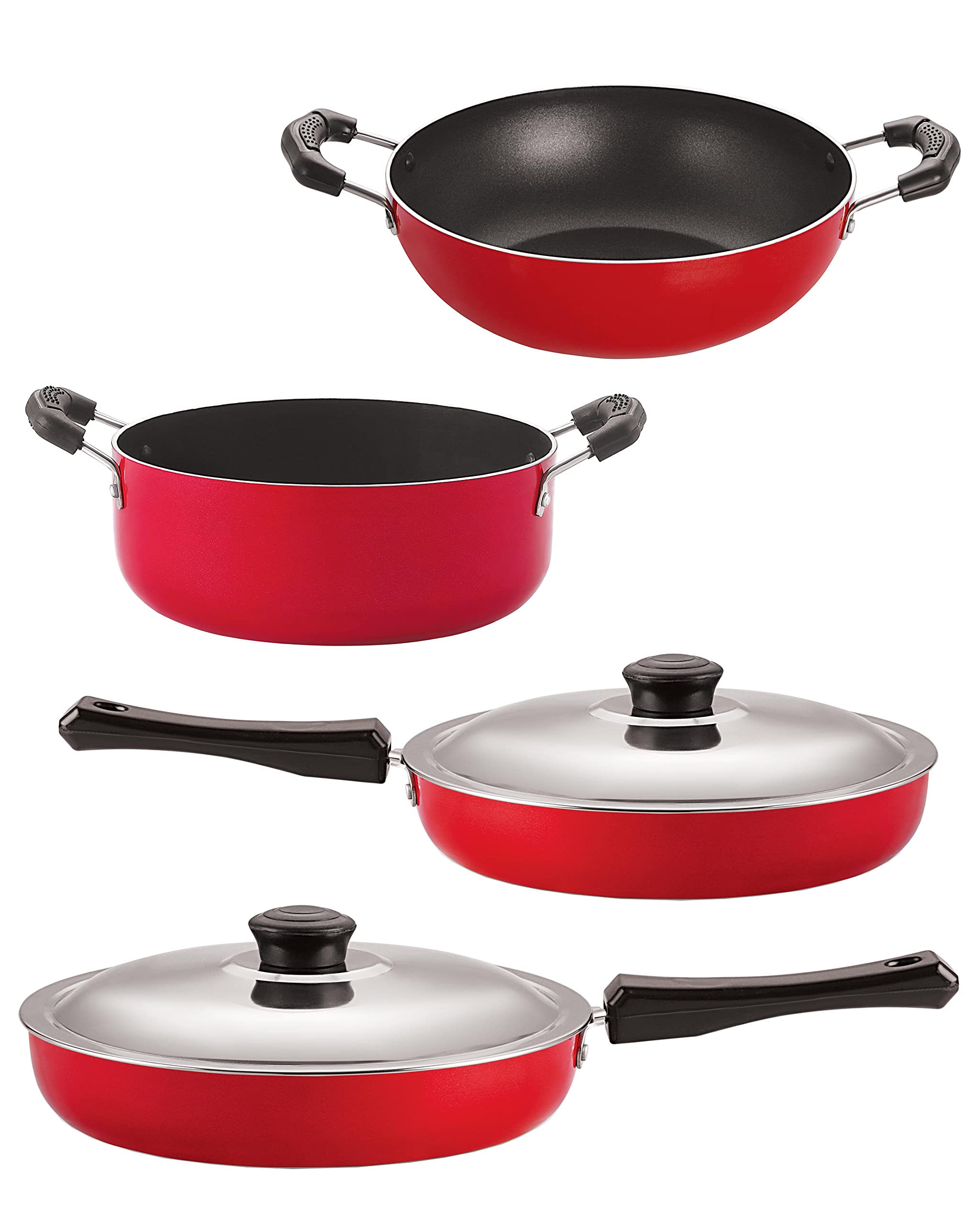 Nirlon Non Stick Aluminium Heat Resistance Cookware Set Of 4 Pieces With Bakelite Handle (Fp10_Fp12_Kd10_Cs24)