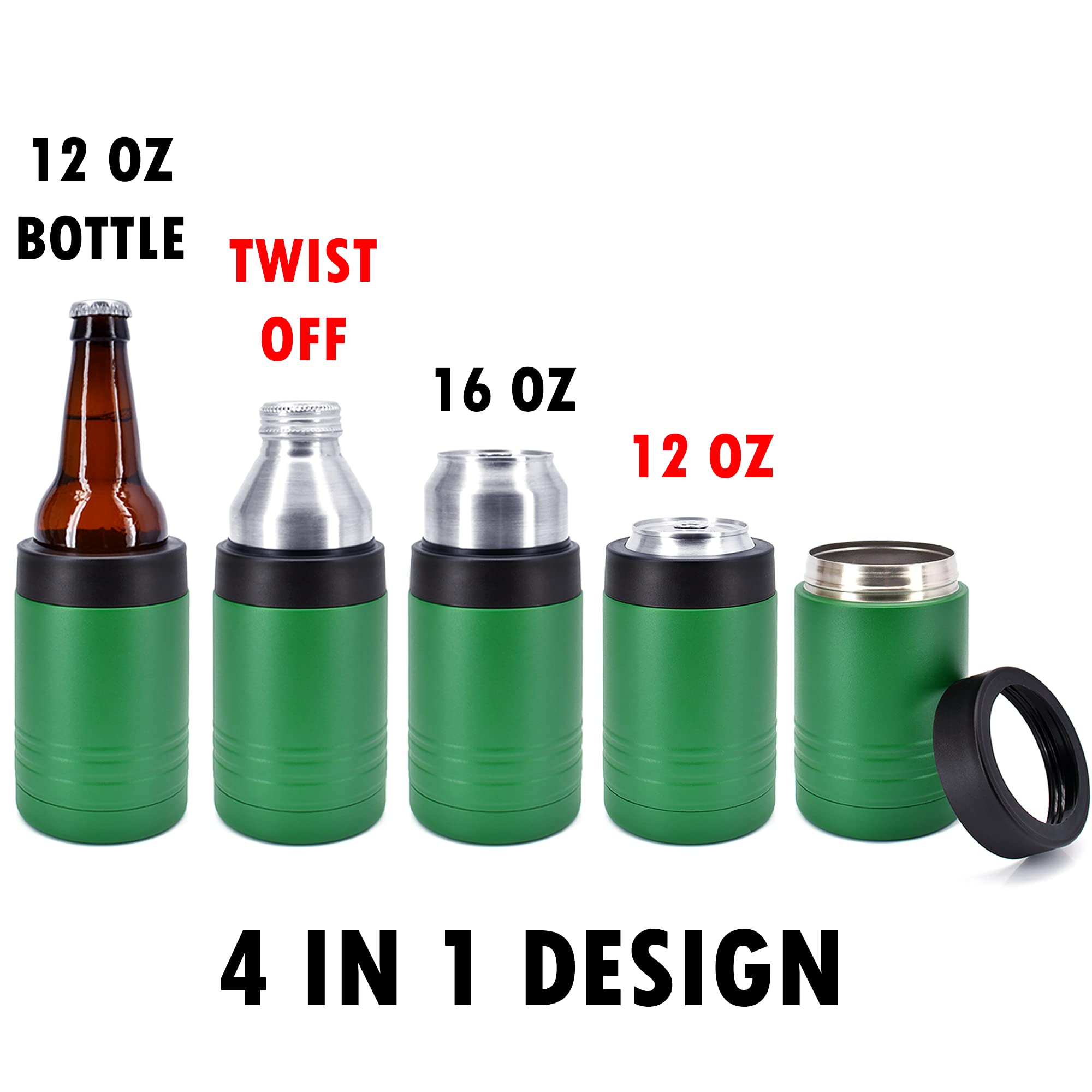 Clear Water Home Goods - 12 Oz Stainless Steel Double Wall Vacuum Insulated Can Or Bottle Beverage Cooler - Powder Coated Green