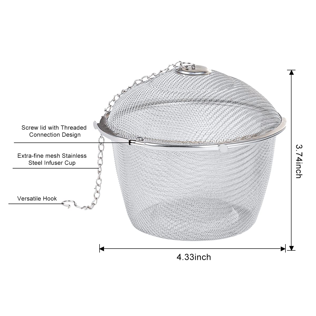 NAWTOR Extra Large Stainless Steel Tea Ball Infuser, 11cm/4.3 inch, Silver Mesh Strainer for Tea and Spices