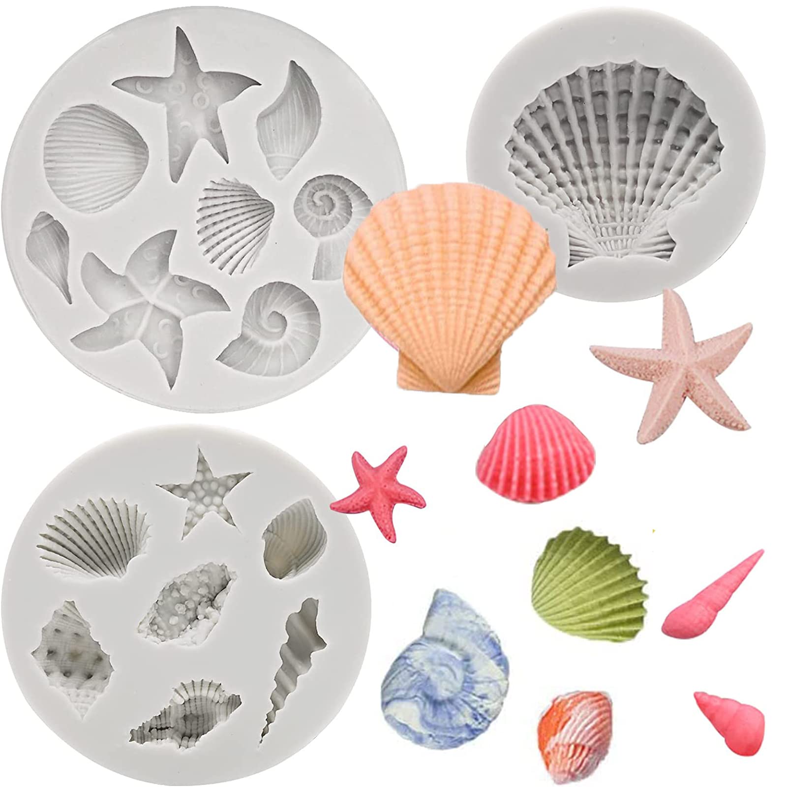 Afinsea 3 Pcs Marine Theme Cake Fondant Silicone Mold Seashell Conch Starfish Coral Baking Molds For Diy Cake Decoration Chocola