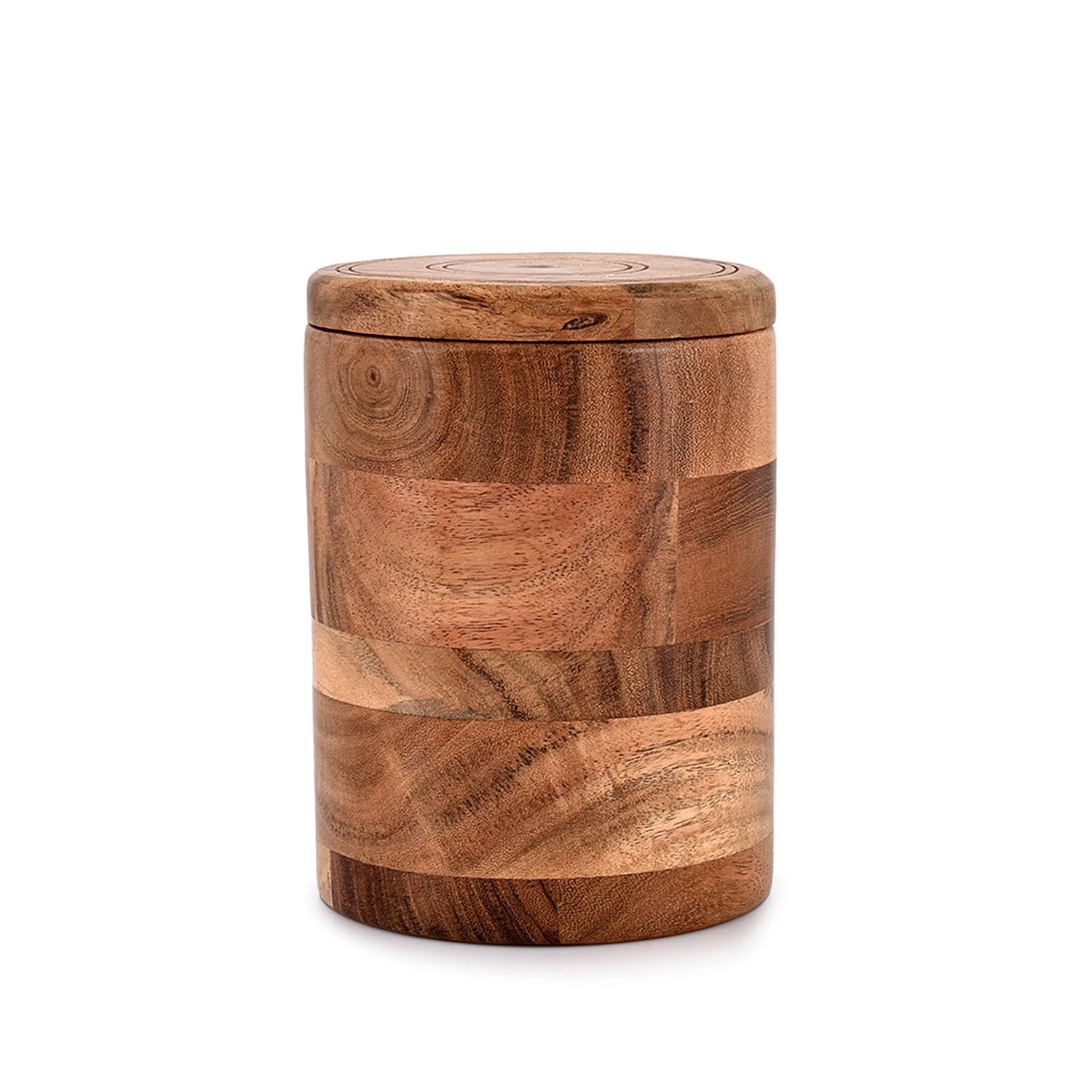 NIRMAN Acacia Wood round wooden storage jar with Lid for Keeping Cookies, Coffee, Flour, Sugar, Rice & Other Dry Foods (4.5 x 4
