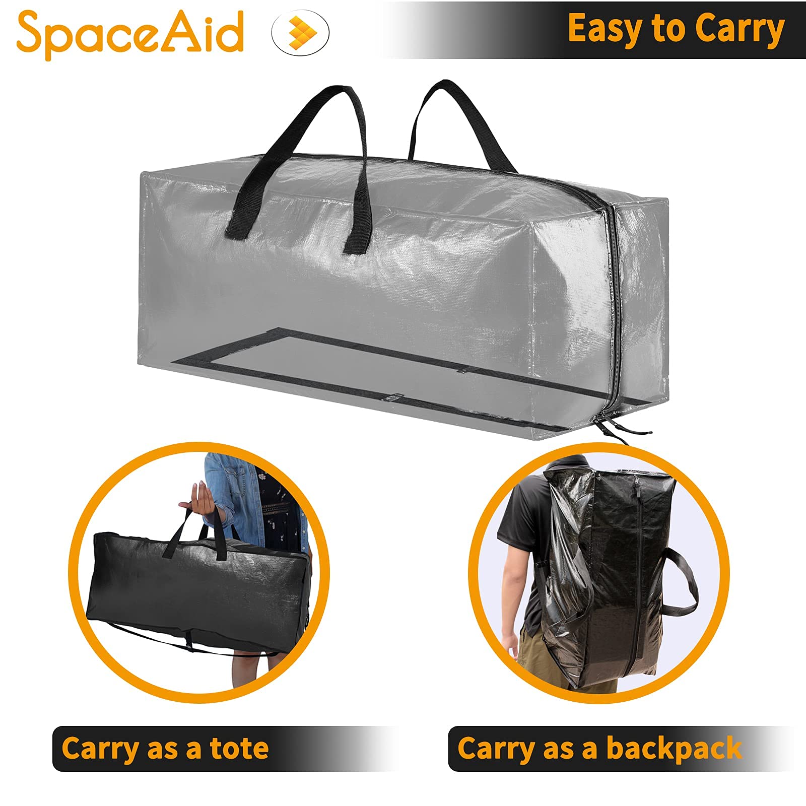 SpaceAid Heavy Duty Moving Bags  Extra Large Storage Totes W/Backpack Straps Strong Handles & Zippers  Alternative to Moving Boxes  Packing & Moving Supplies  Black (6 Pack)