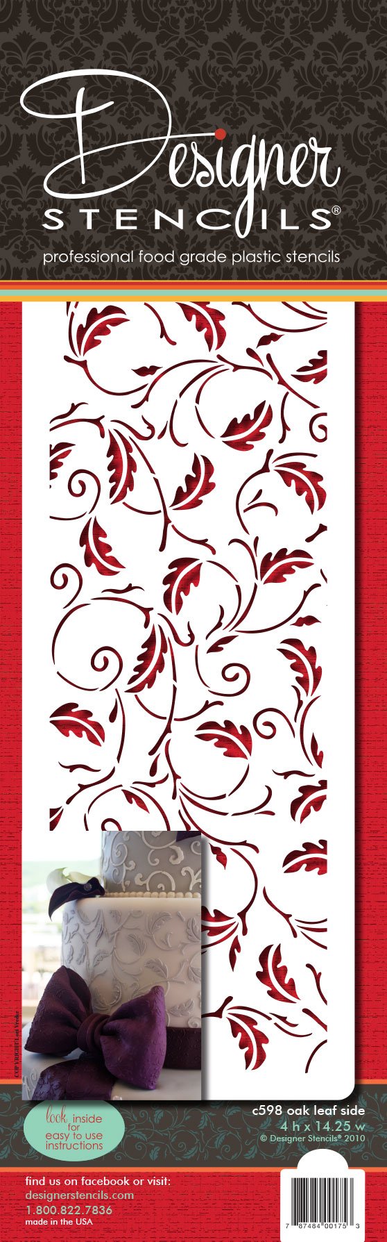 Designer Stencils Oak Leaf Cake Stencil Side (4 Inch), Beige/Semi-Transparent
