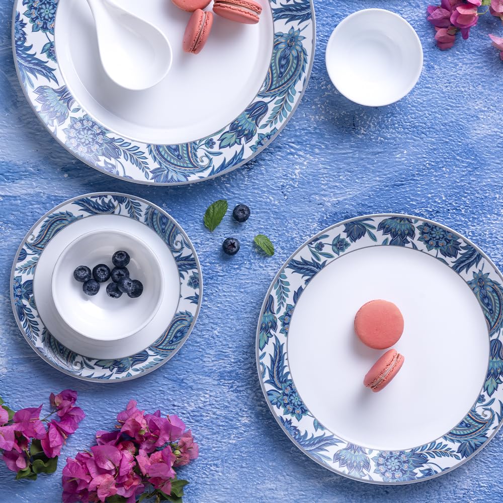 Larah By Borosil Premia Series New Iris Opalware Dinner Set | 29 Piece For Family Of 6 | Microwave & Dishwasher Safe | BoneAsh 