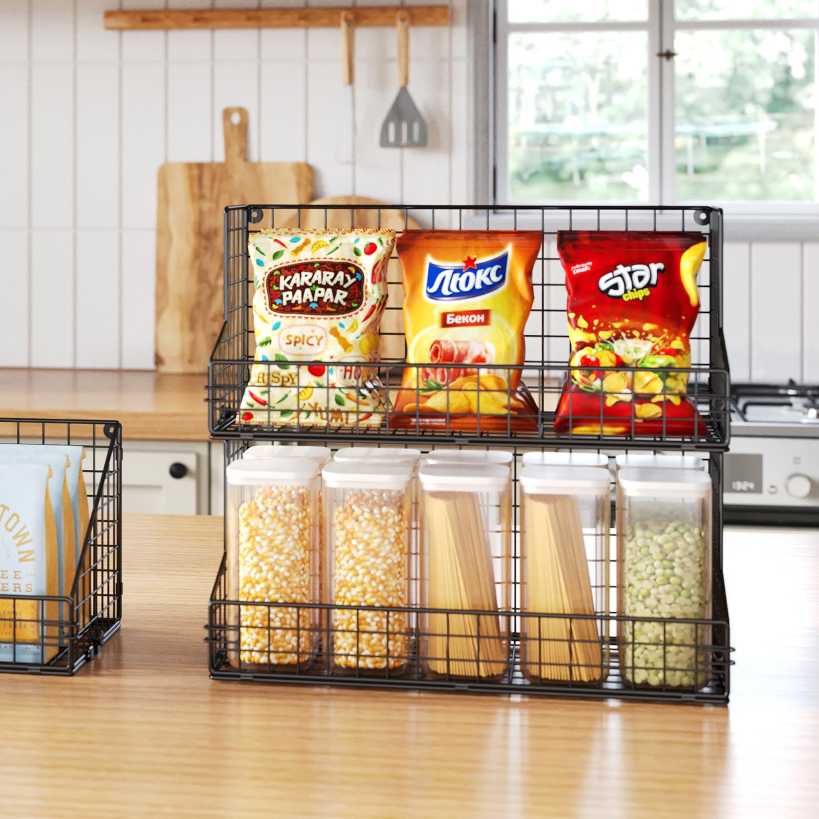 3 Tier Snack Organizer For Pantry Shelf With Divinder Stackable Office Snack Rack Holder Dispenser Countertop Candy Chip Display