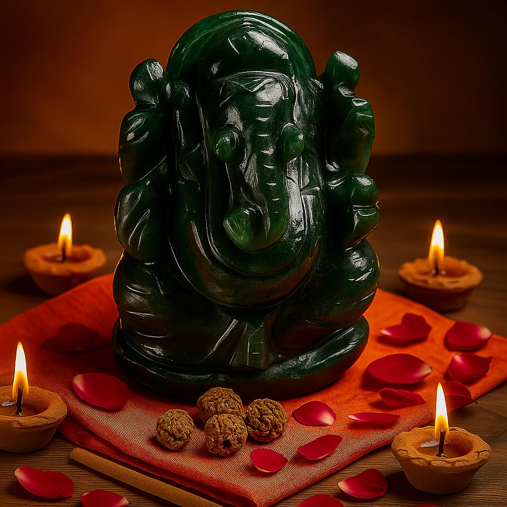 Benares Souvenirs Margaj Green Jade Lord Ganesha Marakatha Green Aventurine - (90-100 Grams Approx)