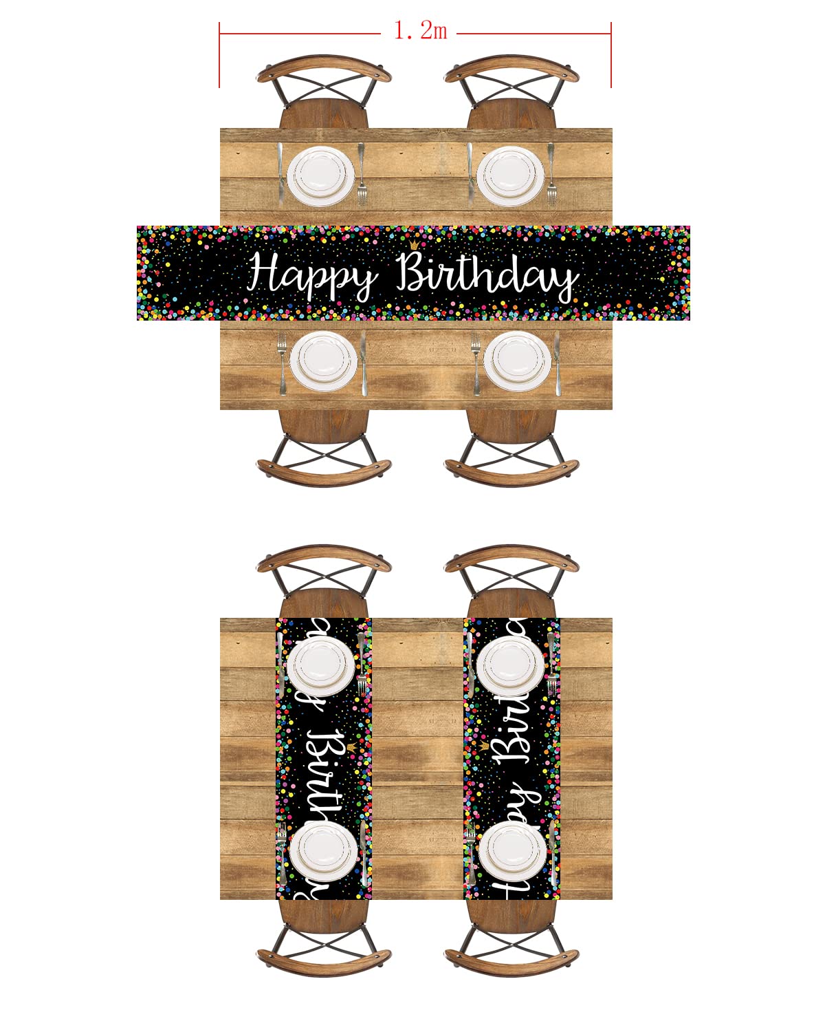 Letjolt Birthday Table Runner Polka Dots Happy Birthday Table Decoration Birthday Sign For Birthday Party Decor 12X72 Inches, Bl