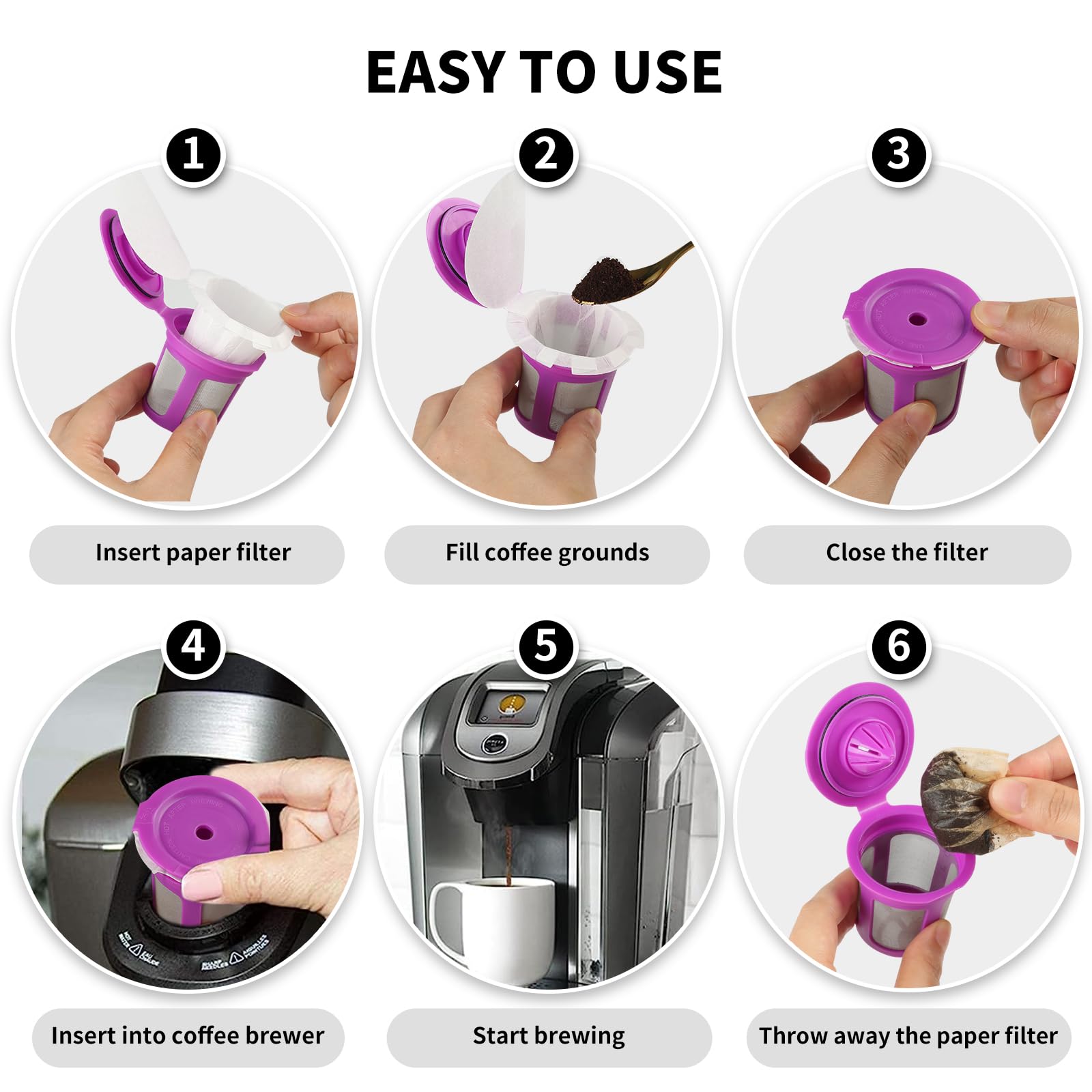 200 Count Fanativita K Cup Filters Disposable With Genius Lid Design, Fit All Reusable K Cups For Keurig (White)