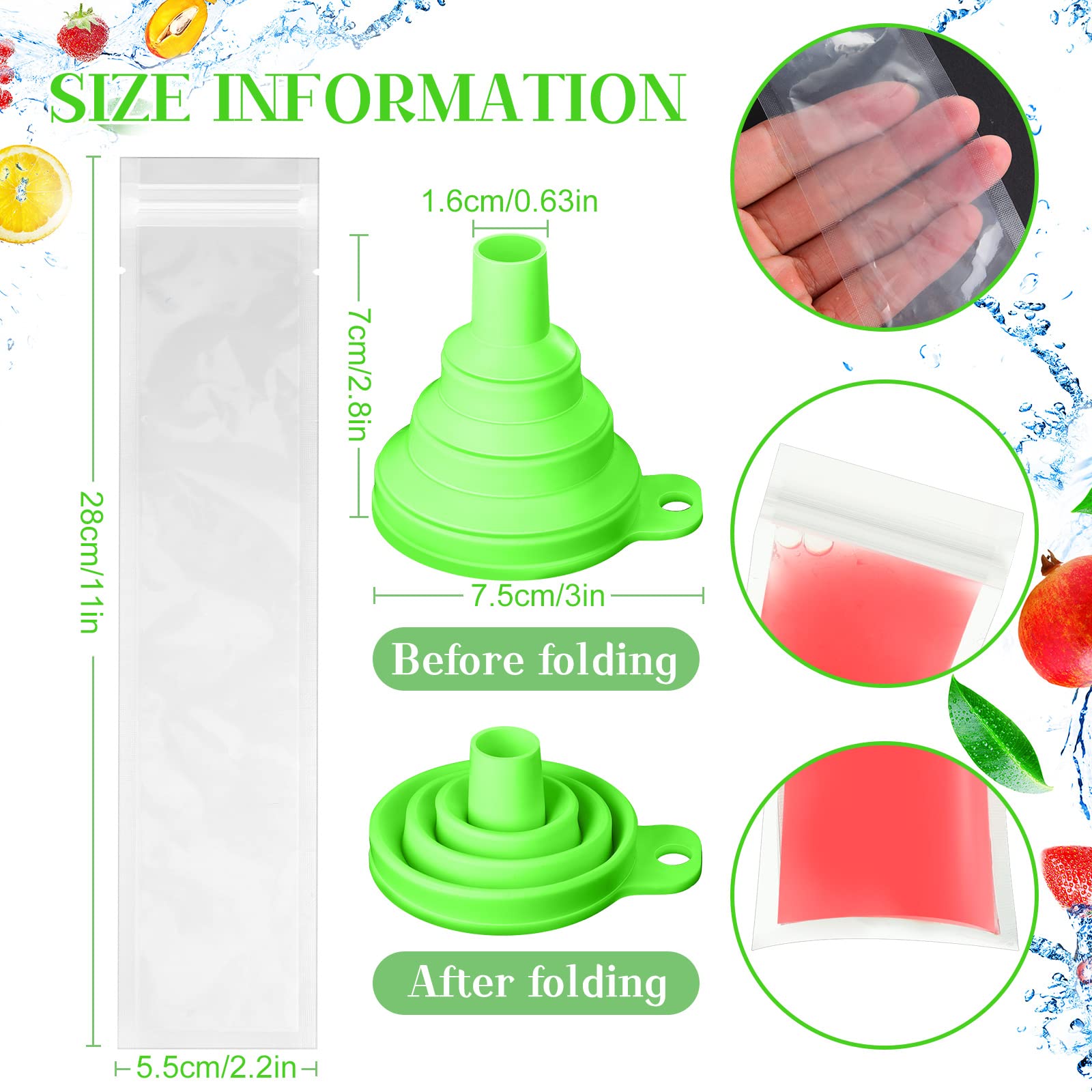 600 Pcs Disposable Ice Mold Bags With 1 Silicone Funnel Freezer Tubes With Zip Seals Candy Ice Mold Yogurt Tubes Pouch For Snack