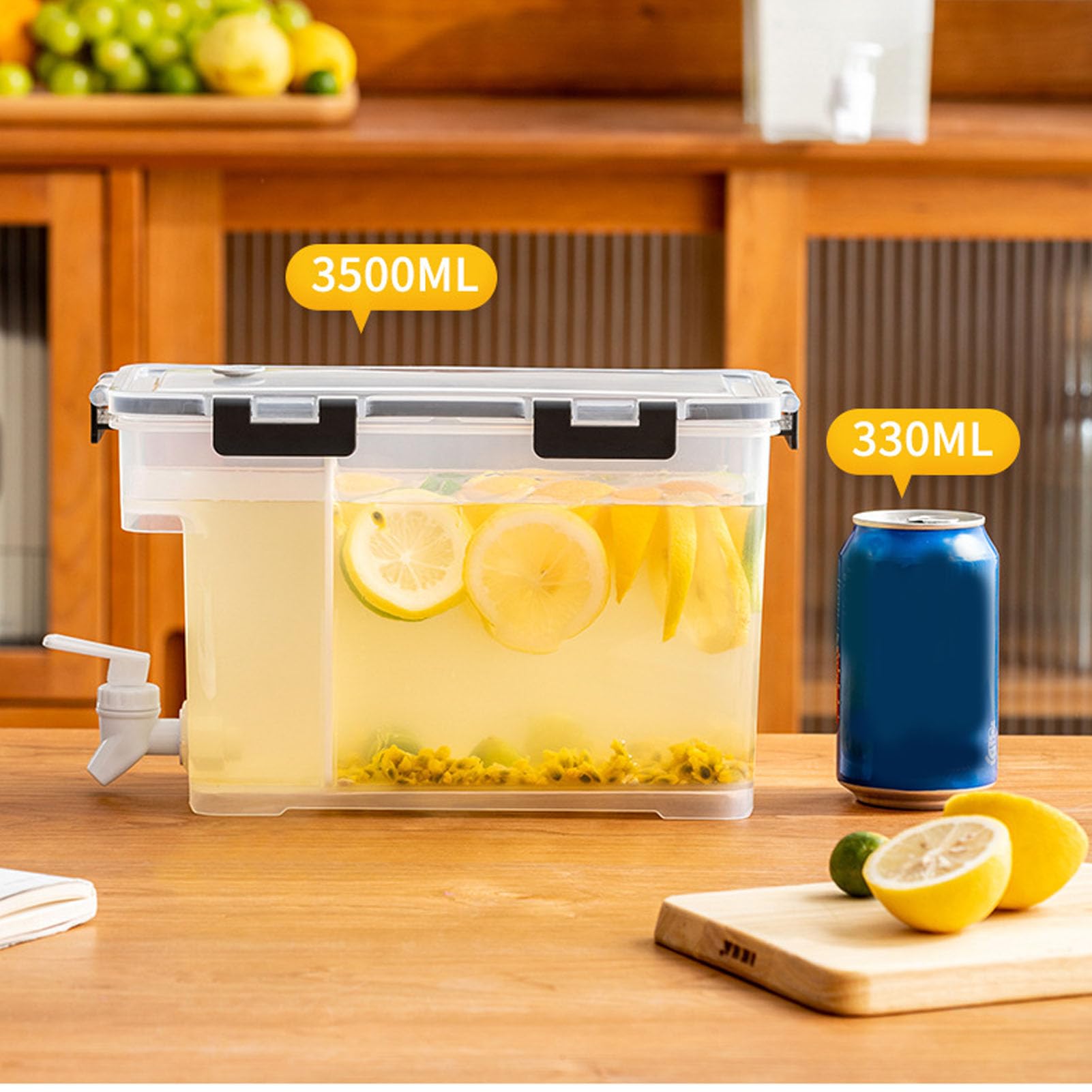 Plastic Drink Dispenser With Spigots,Drink Dispenser For Fridge,Beverage Dispenser With Spigot,3.5L Iced Juice Lemonade Containe