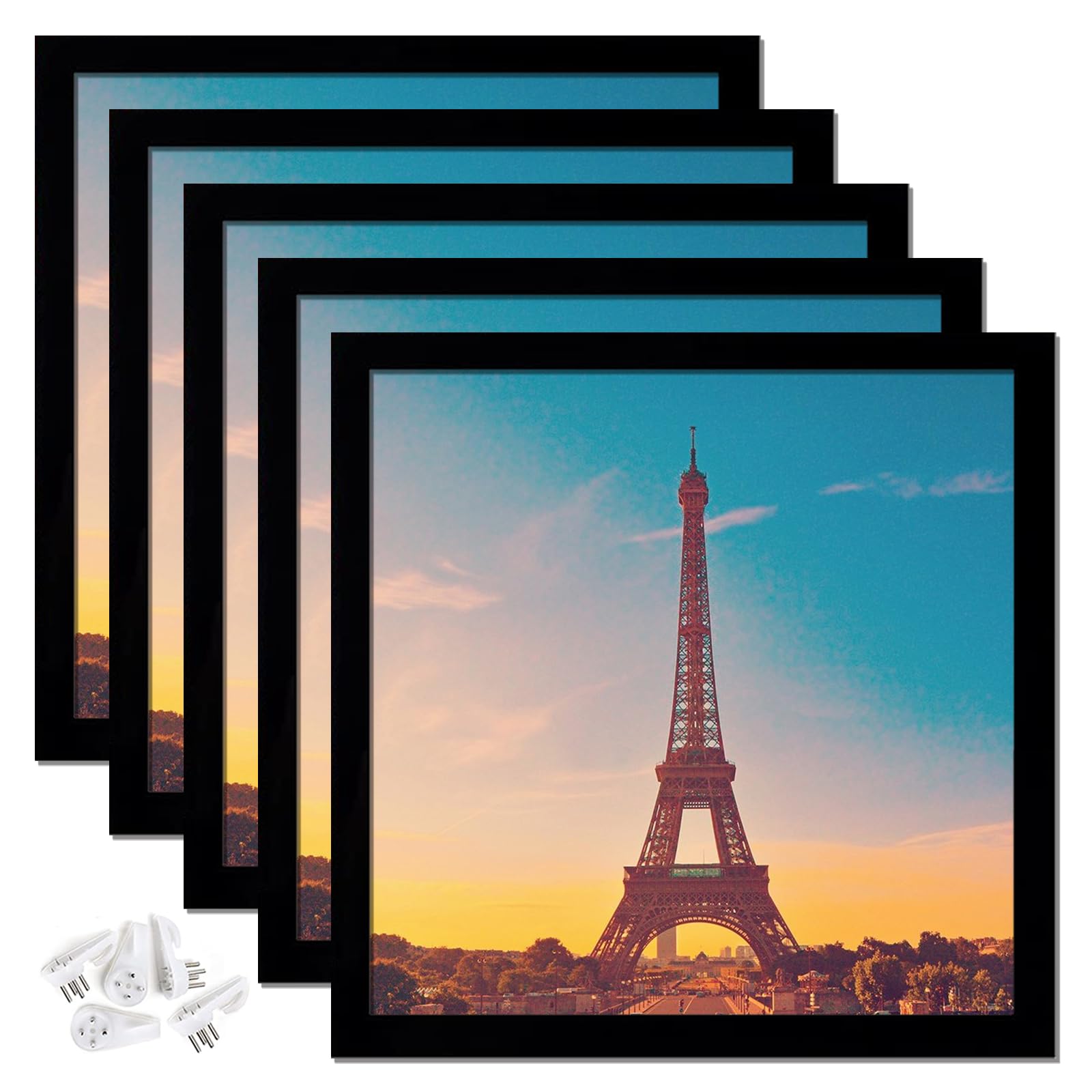 icariery 12x12 Picture Frame Set of 5, Black Square Photo Frames High Transparent Wall Gallery Desktop Horizontal Vertical for C