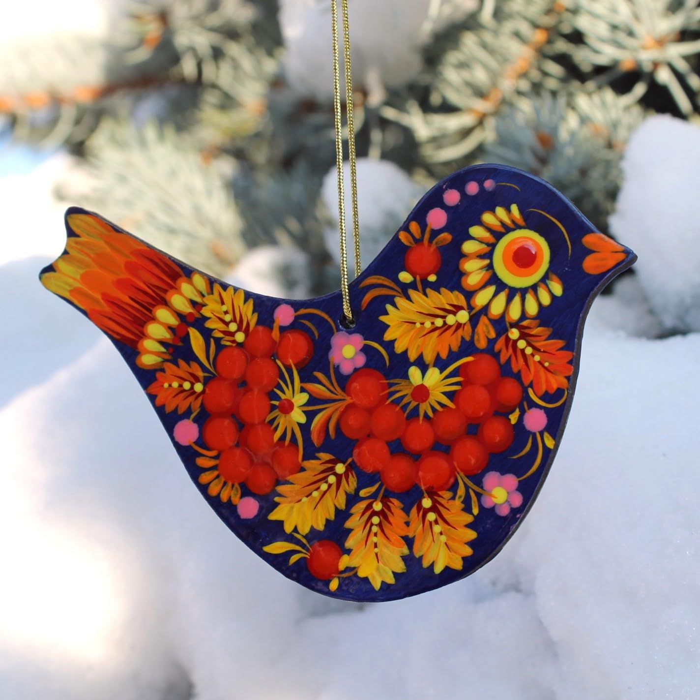 Christmas Tree Bird Ornament 4,3 x 3,3 x 0,2 inch Wooden Beautiful Hand-Painted Both Sides Christmas Tree and Easter Birds Decor